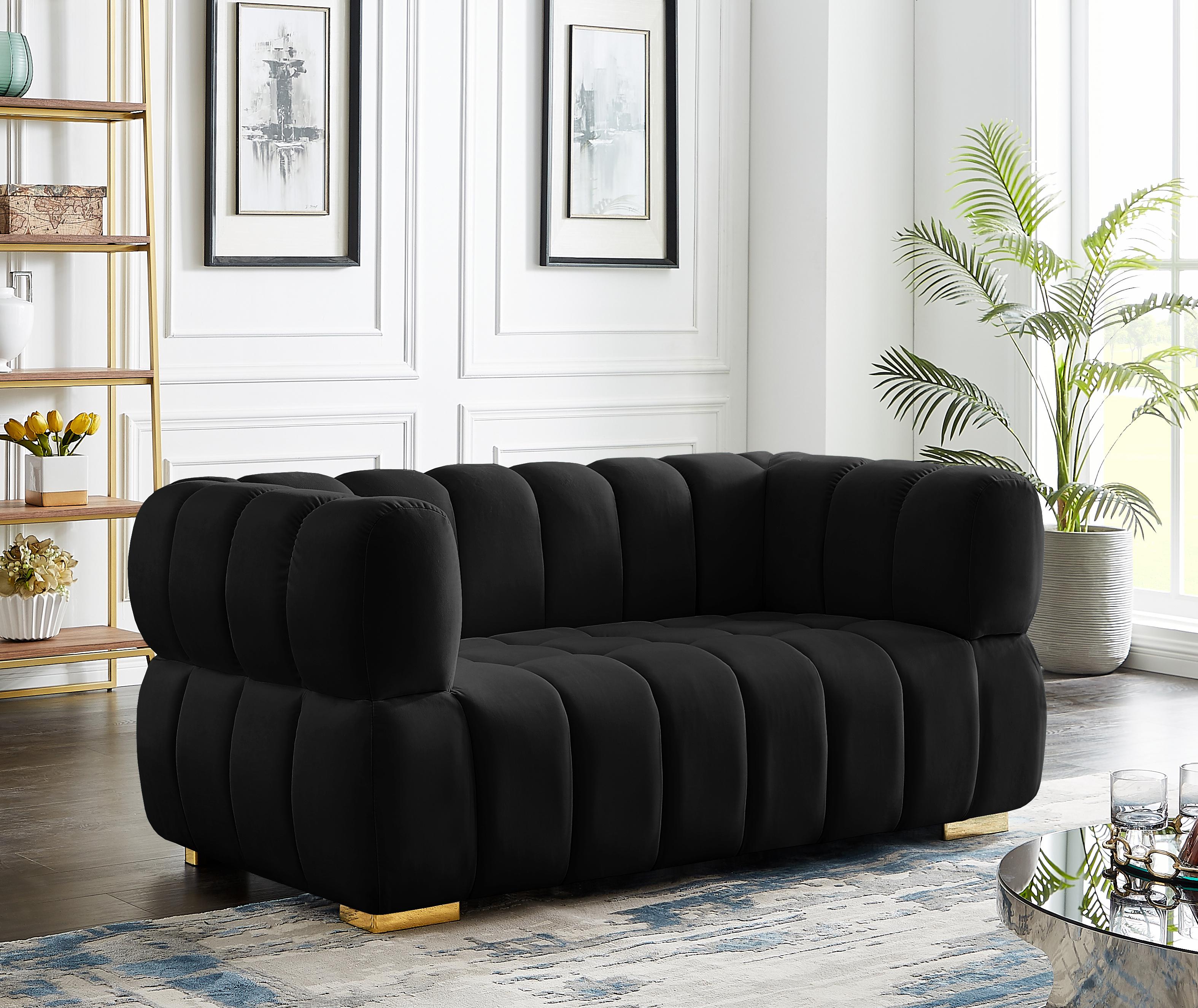 Gwen Black Velvet Loveseat - Luxury Home Furniture (MI)
