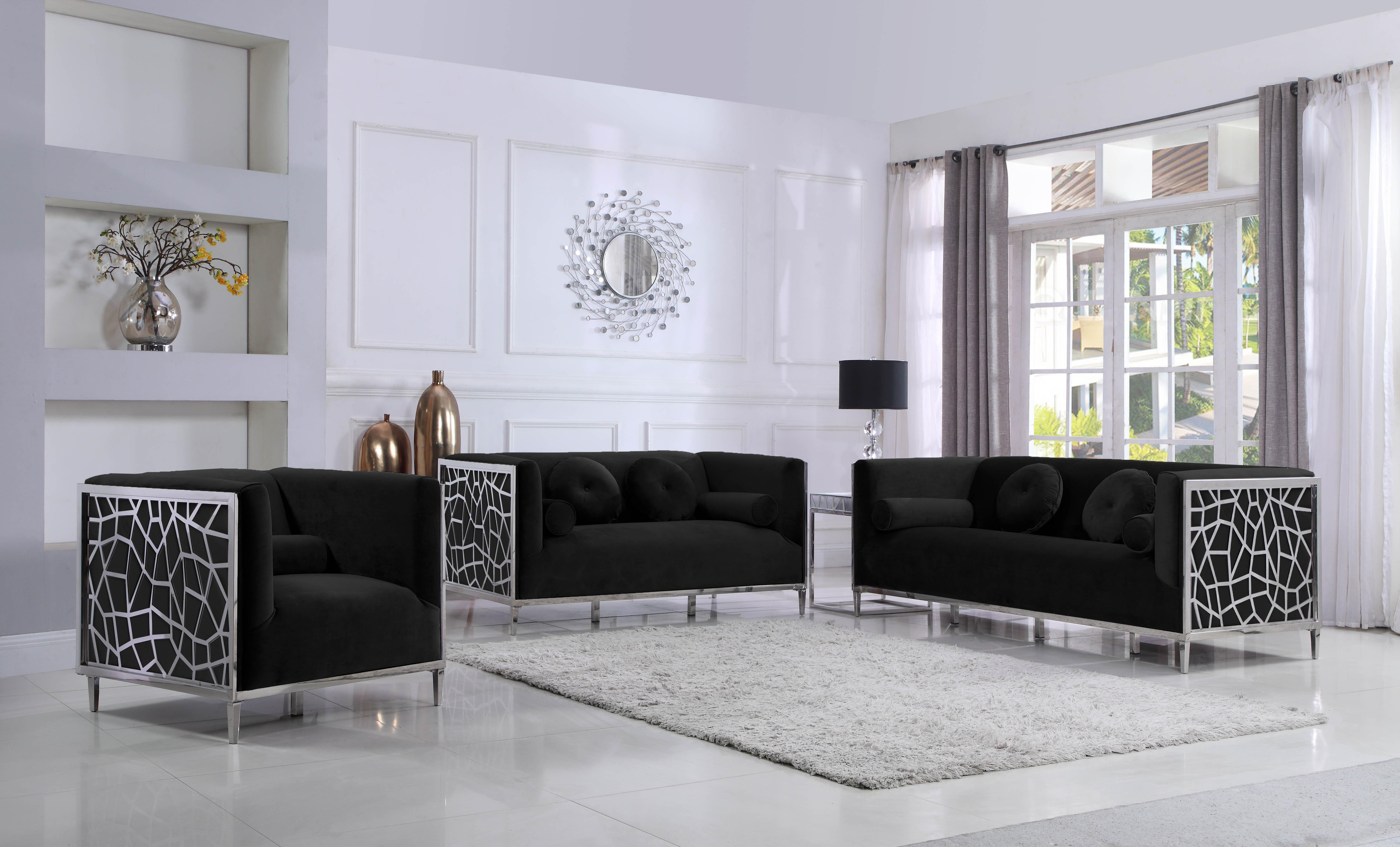 Opal Black Velvet Loveseat - Luxury Home Furniture (MI)