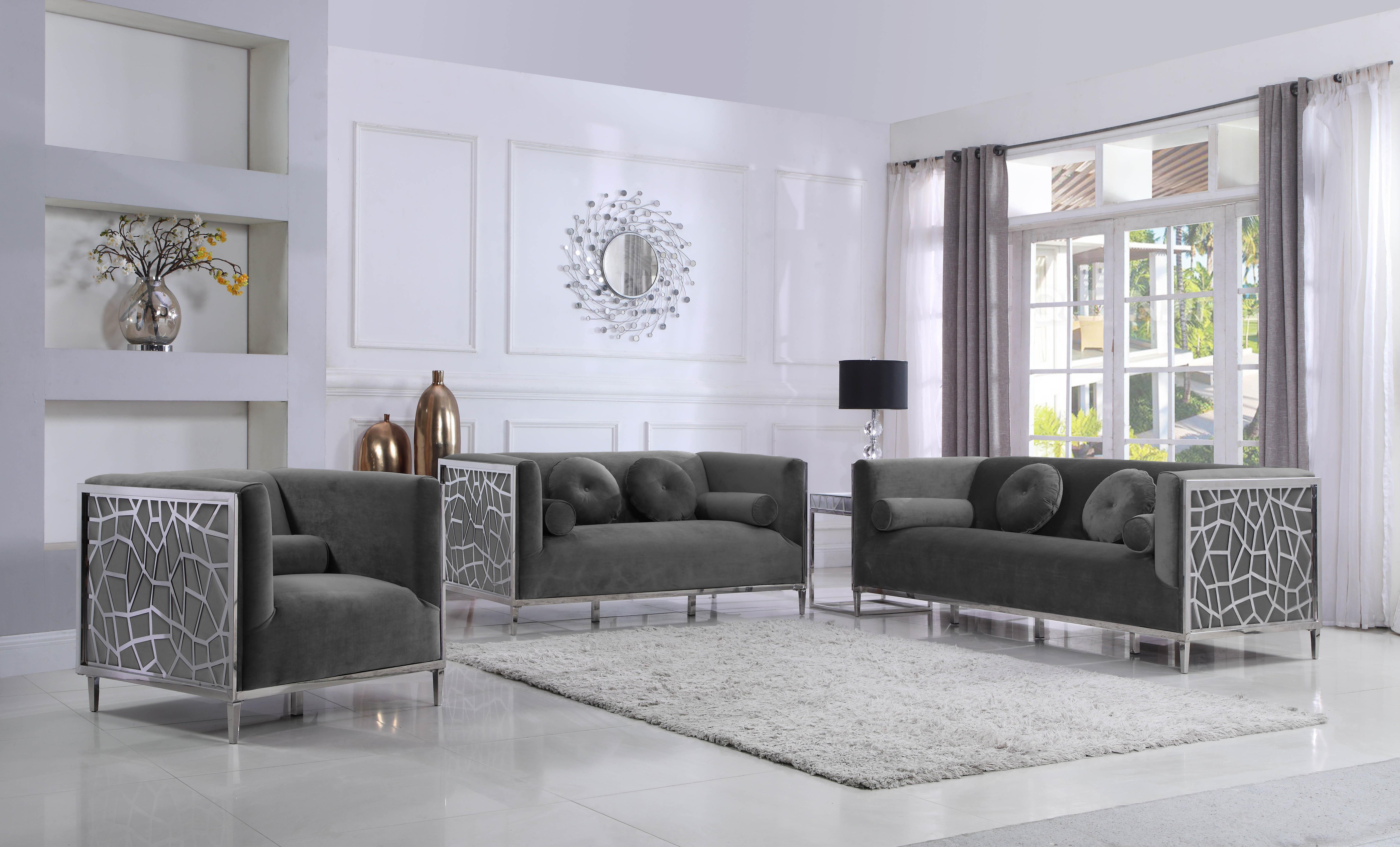Opal Grey Velvet Loveseat - Luxury Home Furniture (MI)