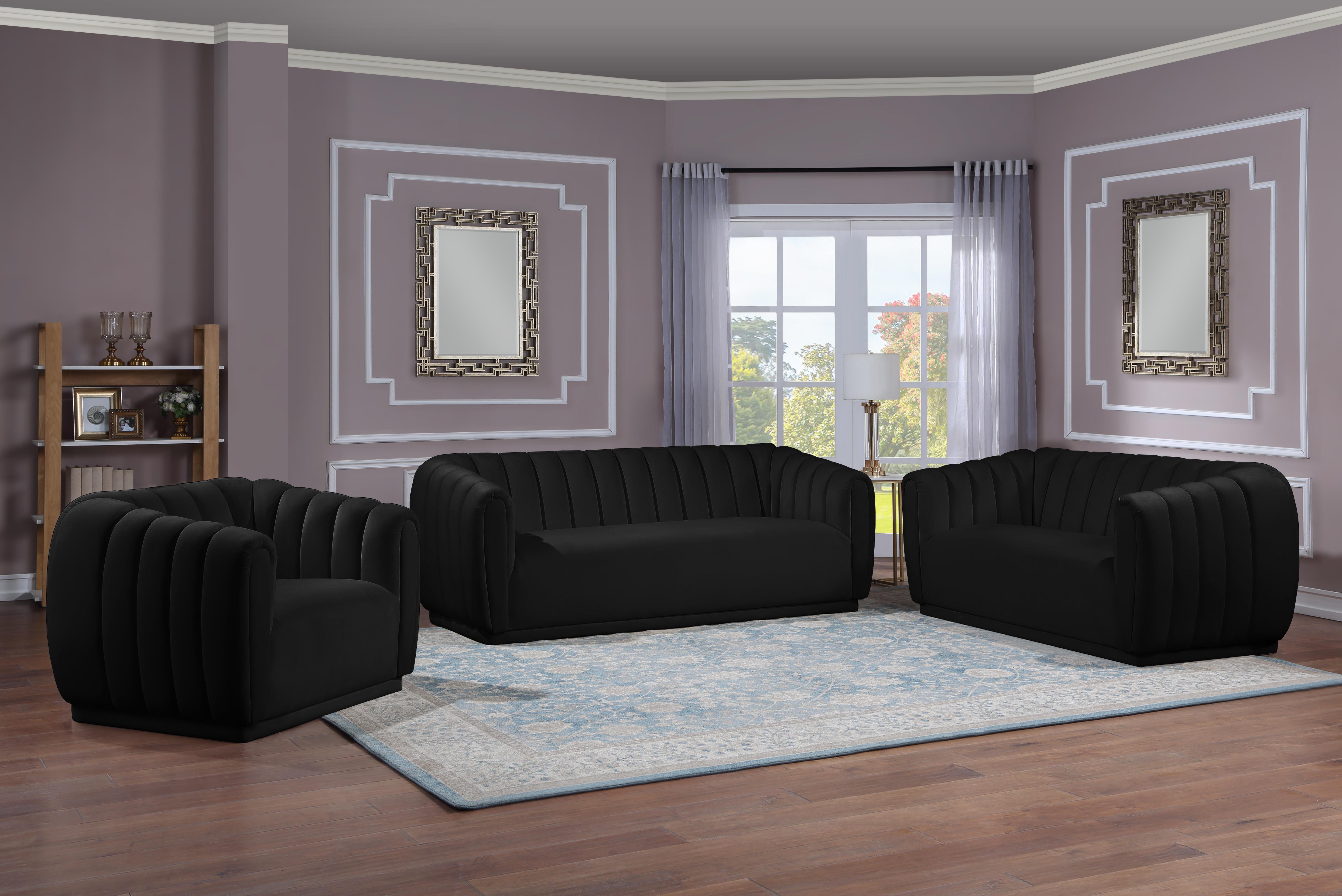 Dixie Black Velvet Loveseat - Luxury Home Furniture (MI)