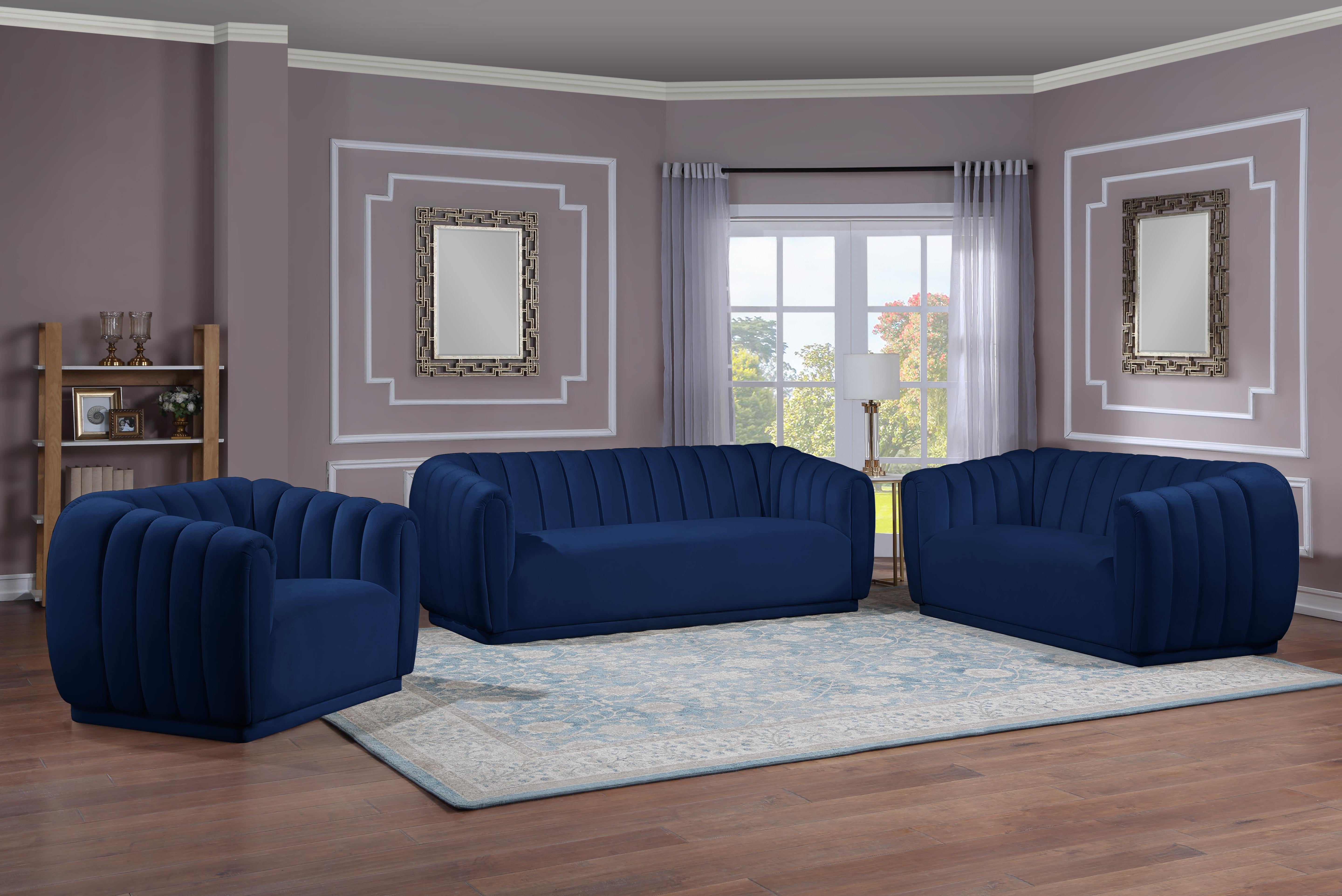 Dixie Navy Velvet Loveseat - Luxury Home Furniture (MI)