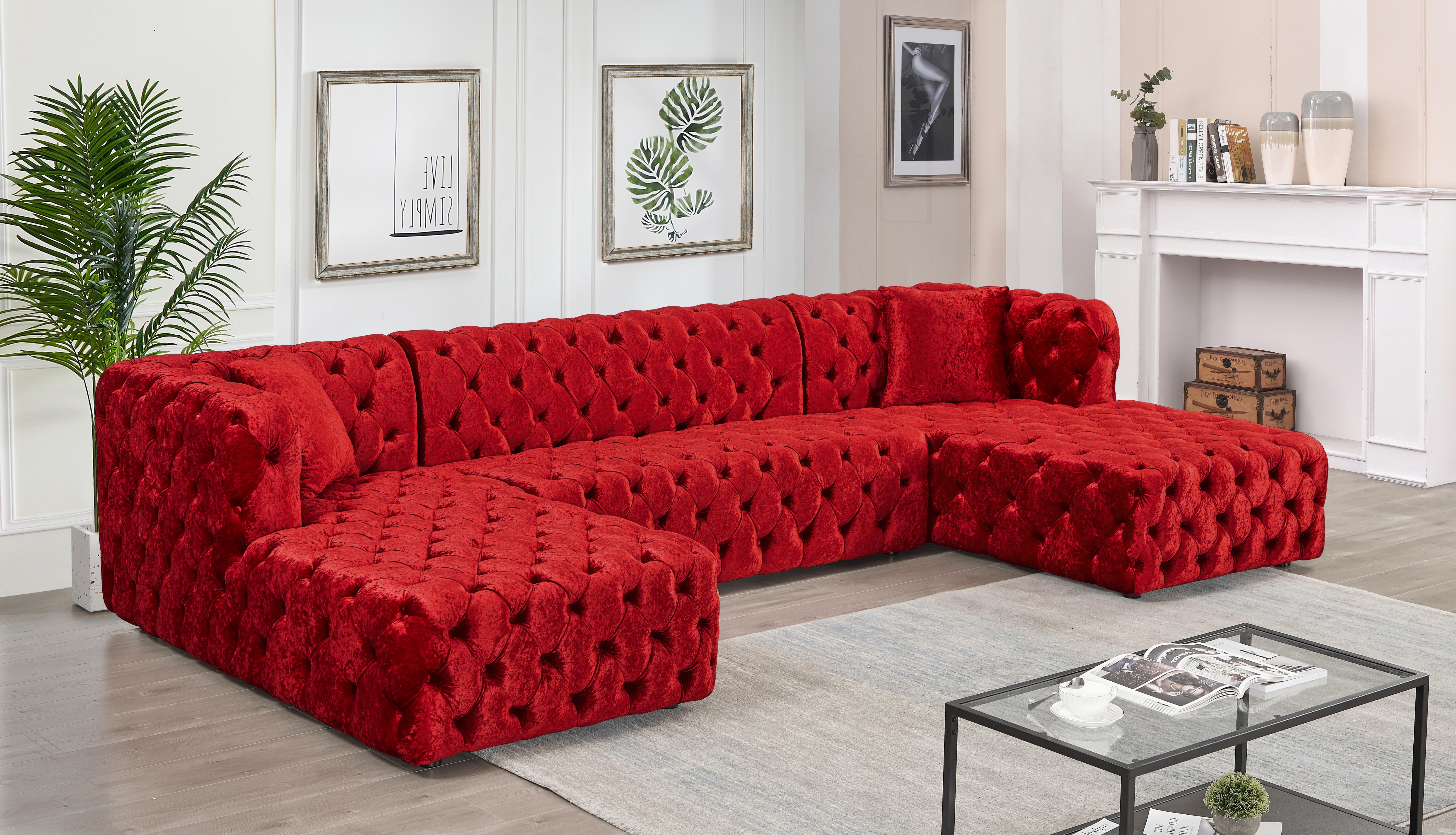 Red velvet deals sectional sofa