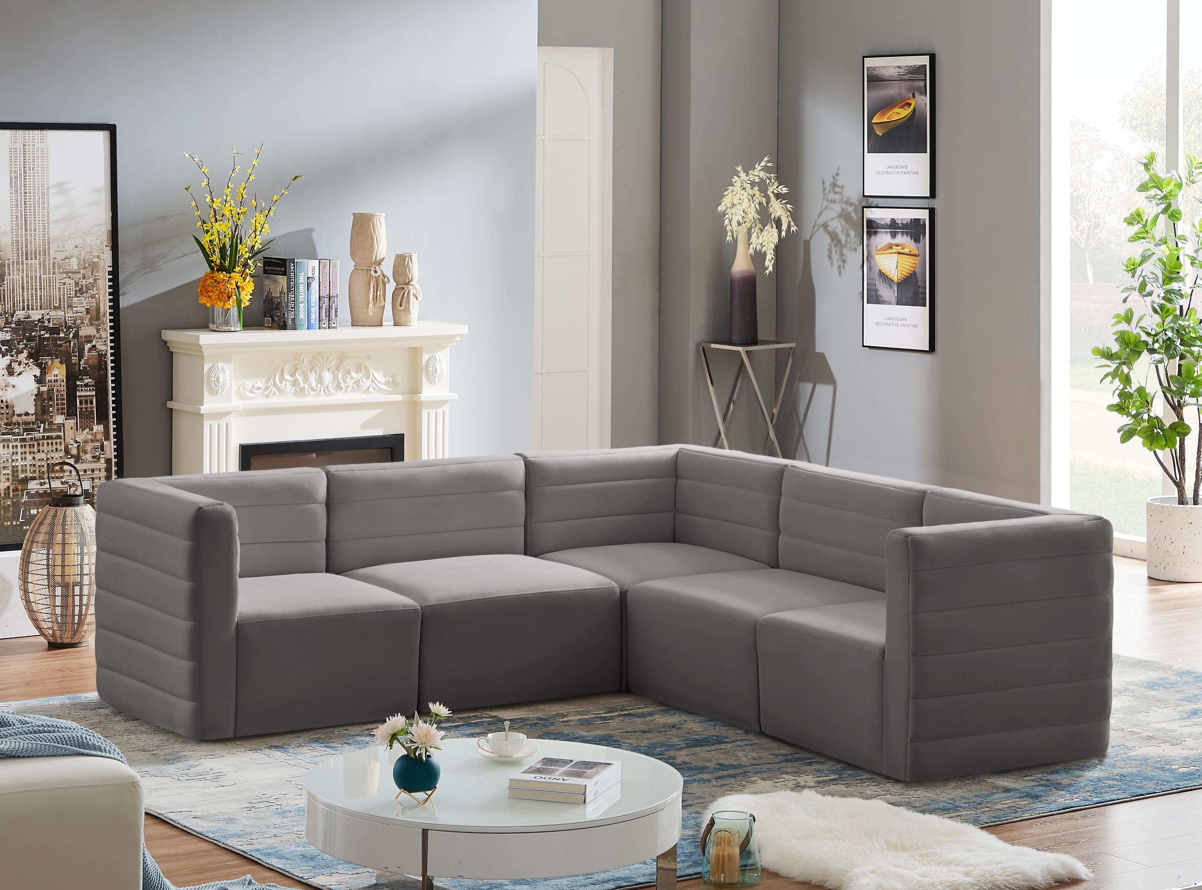 Quincy Grey Velvet Modular Sectional