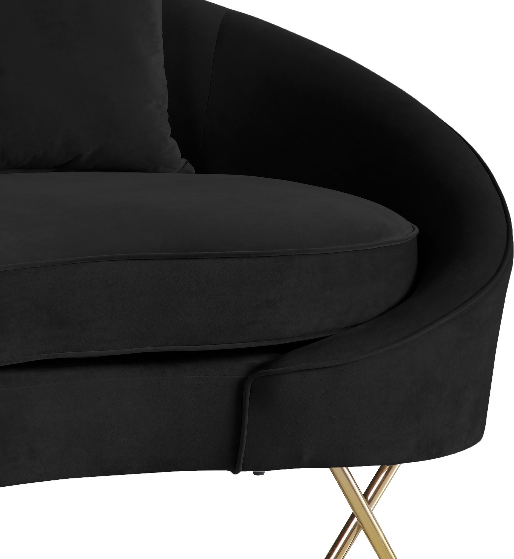 Serpentine Black Velvet Sofa - Luxury Home Furniture (MI)