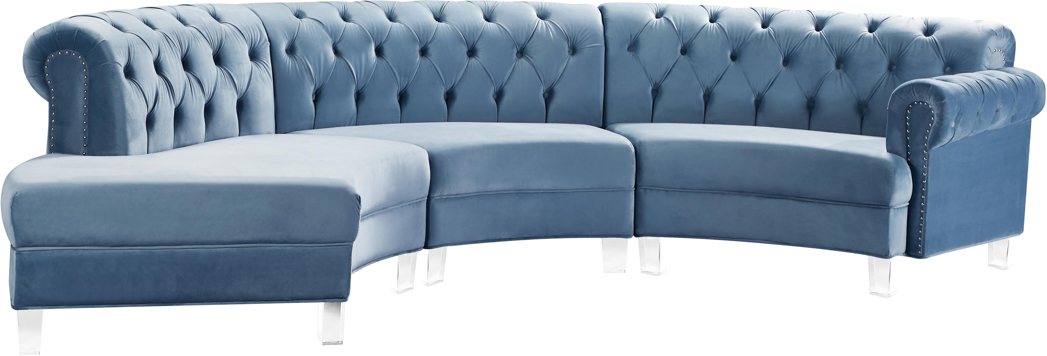 Anabella Sky Blue Velvet 3pc. Sectional - Luxury Home Furniture (MI)