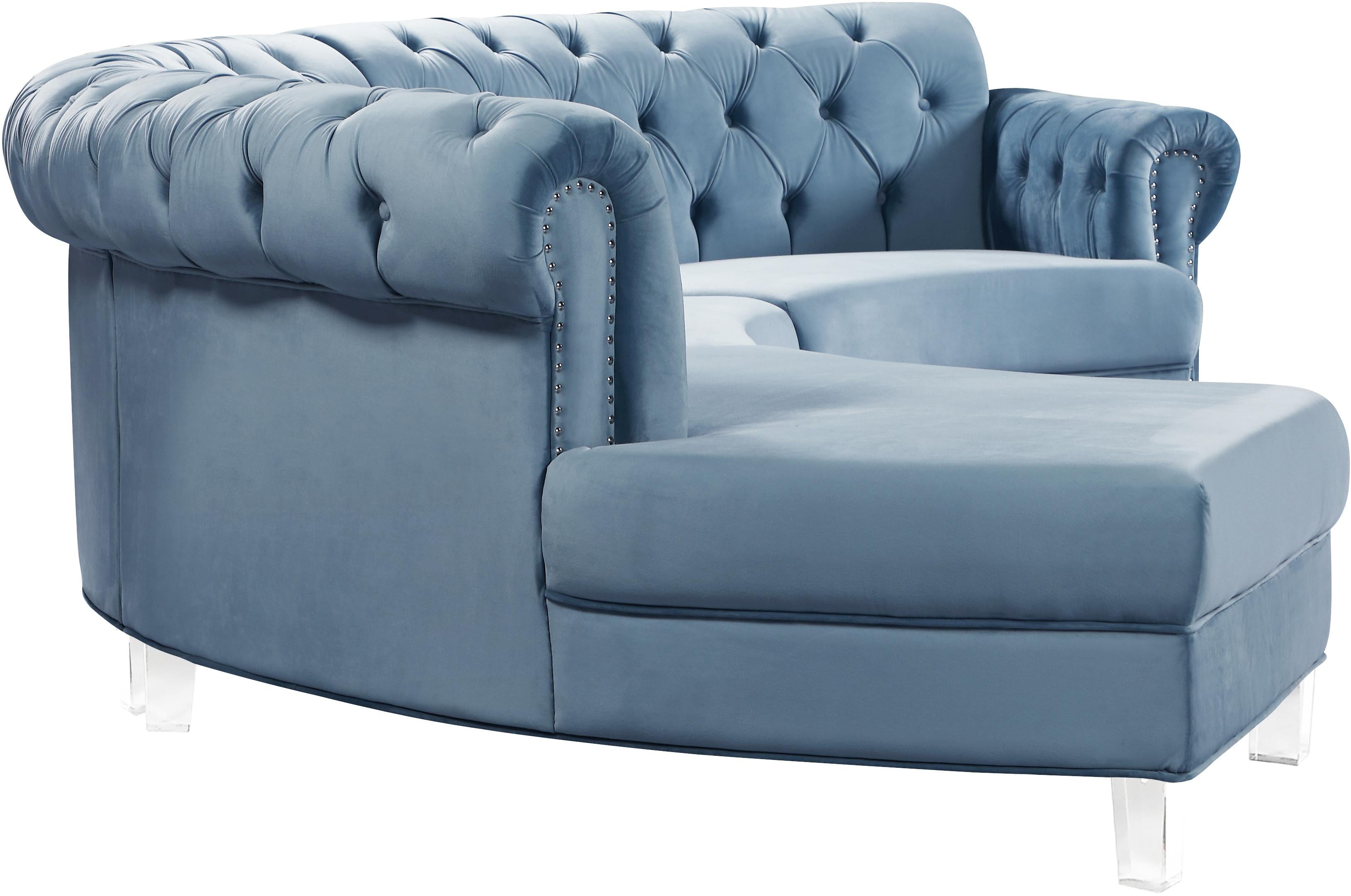 Anabella Sky Blue Velvet 3pc. Sectional - Luxury Home Furniture (MI)