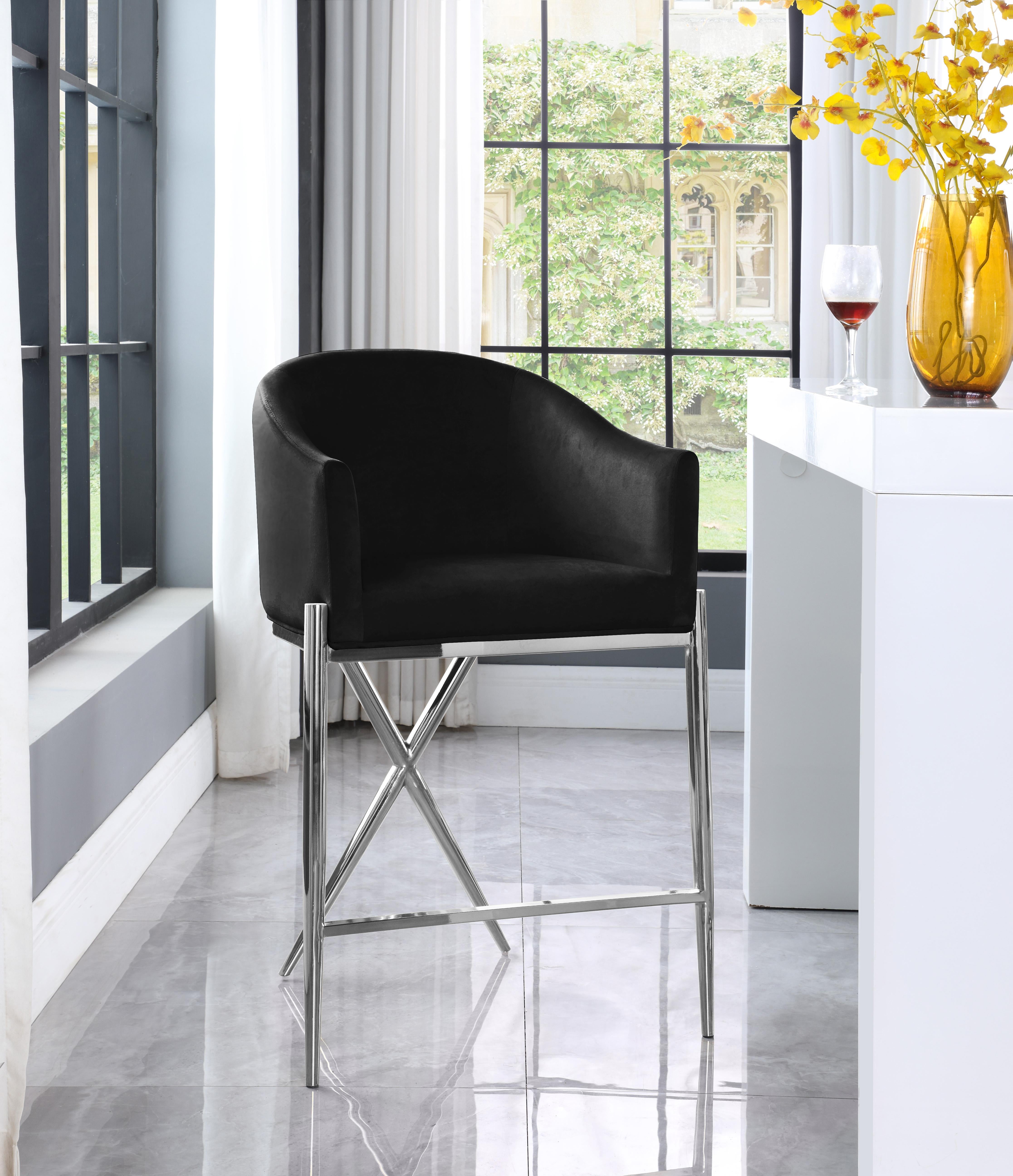 Xavier Black Velvet Counter Stool - Luxury Home Furniture (MI)