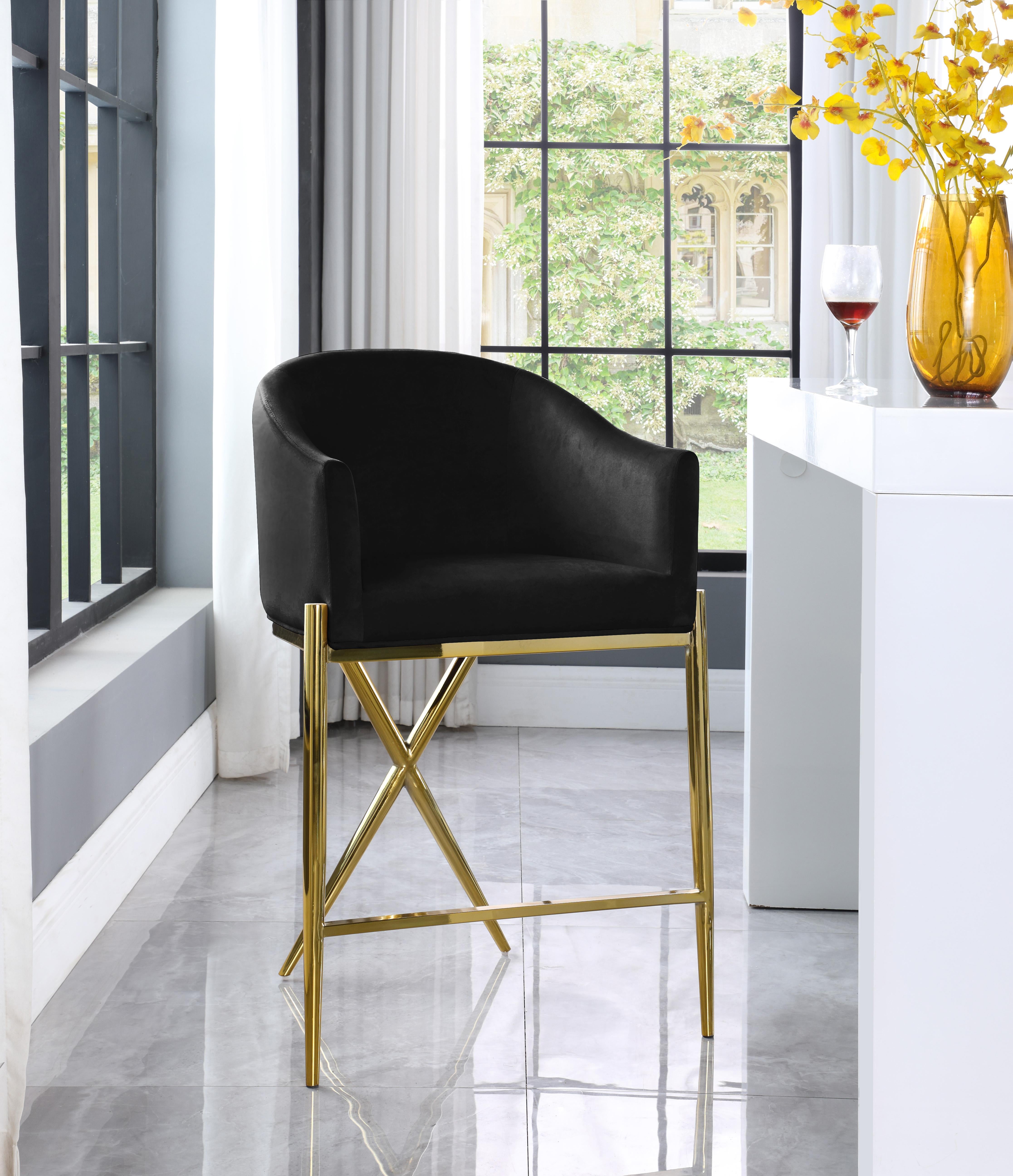 Xavier Black Velvet Counter Stool - Luxury Home Furniture (MI)