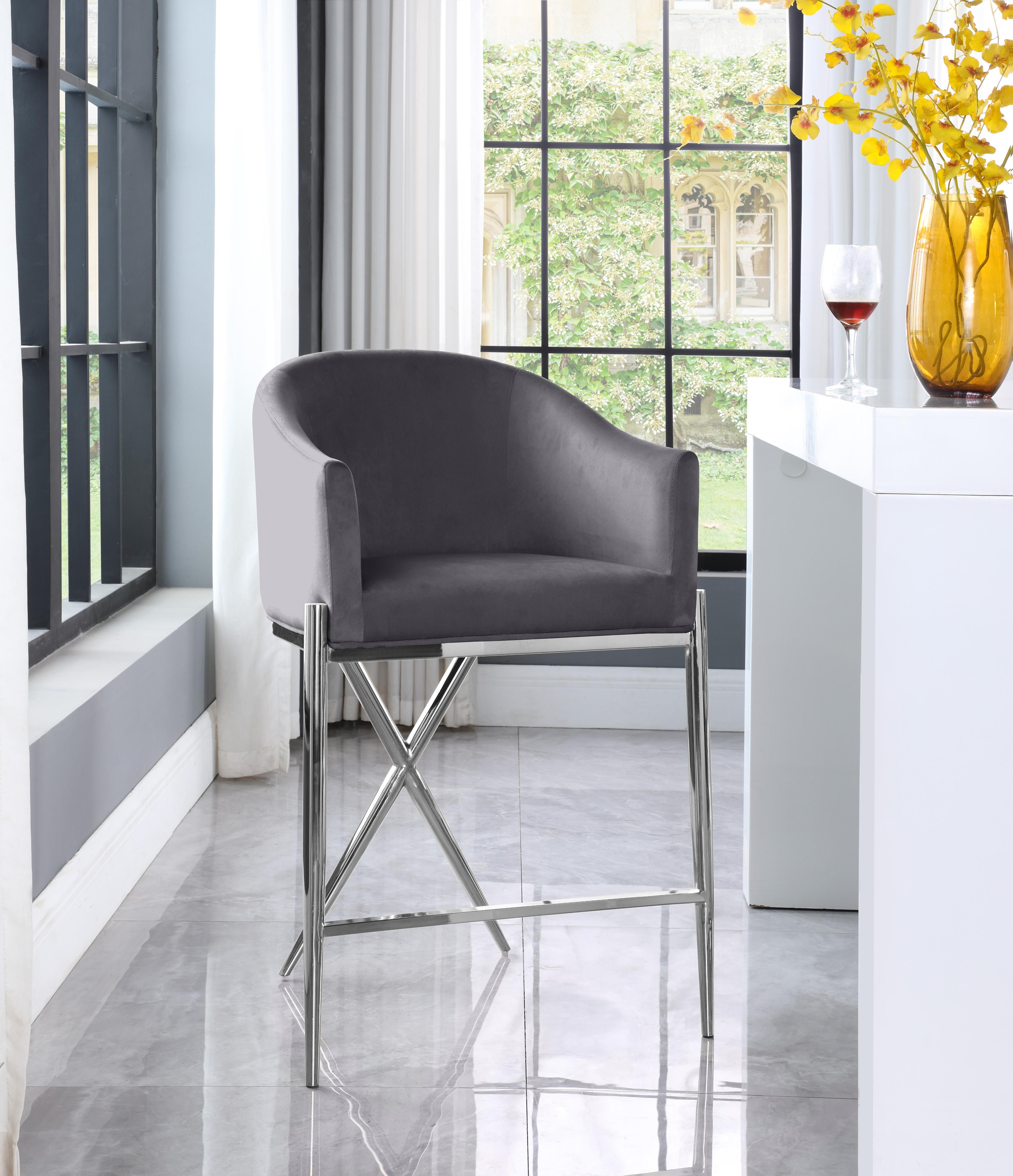 Xavier Grey Velvet Counter Stool - Luxury Home Furniture (MI)