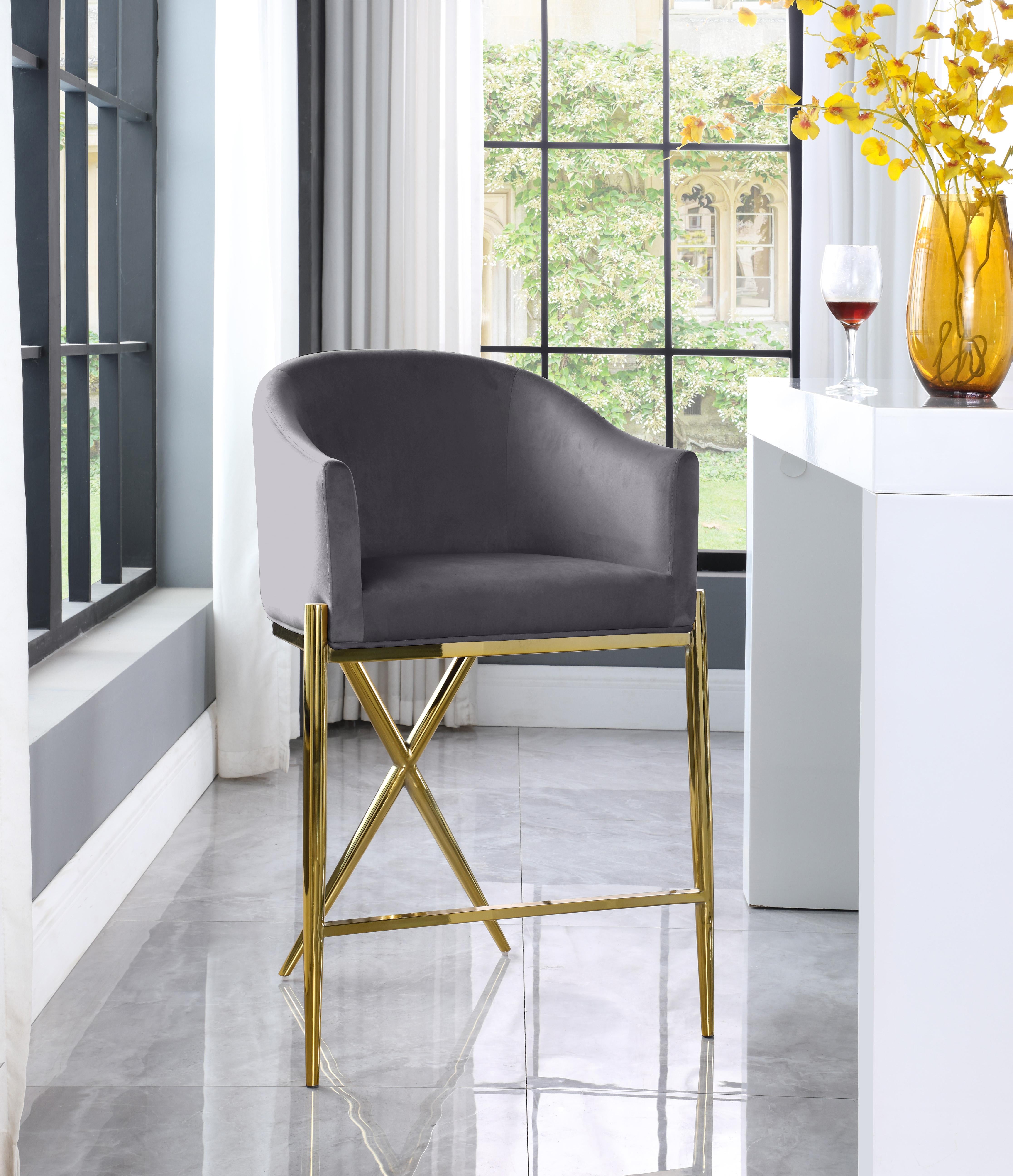 Xavier Grey Velvet Counter Stool - Luxury Home Furniture (MI)