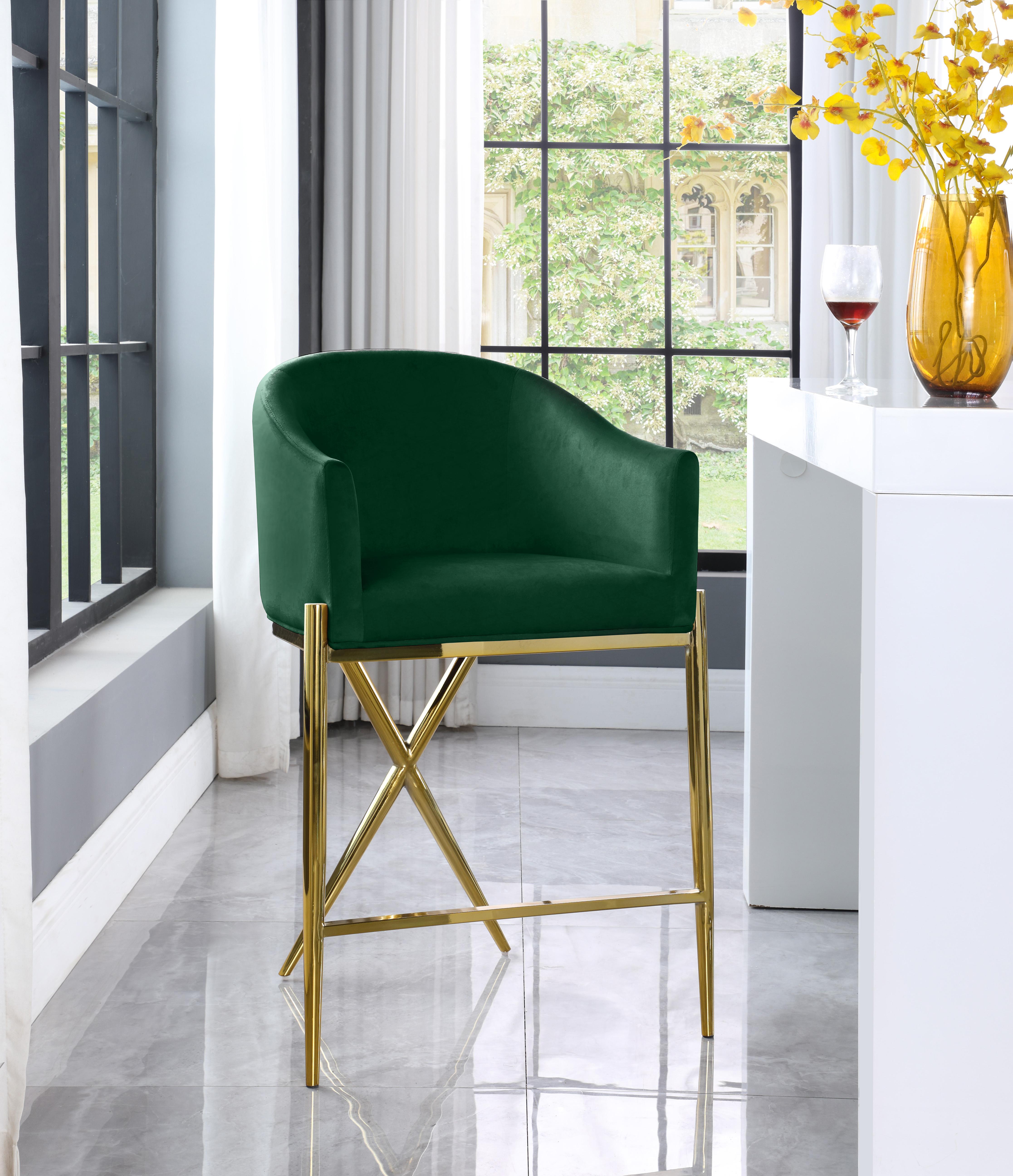 Xavier Green Velvet Counter Stool - Luxury Home Furniture (MI)