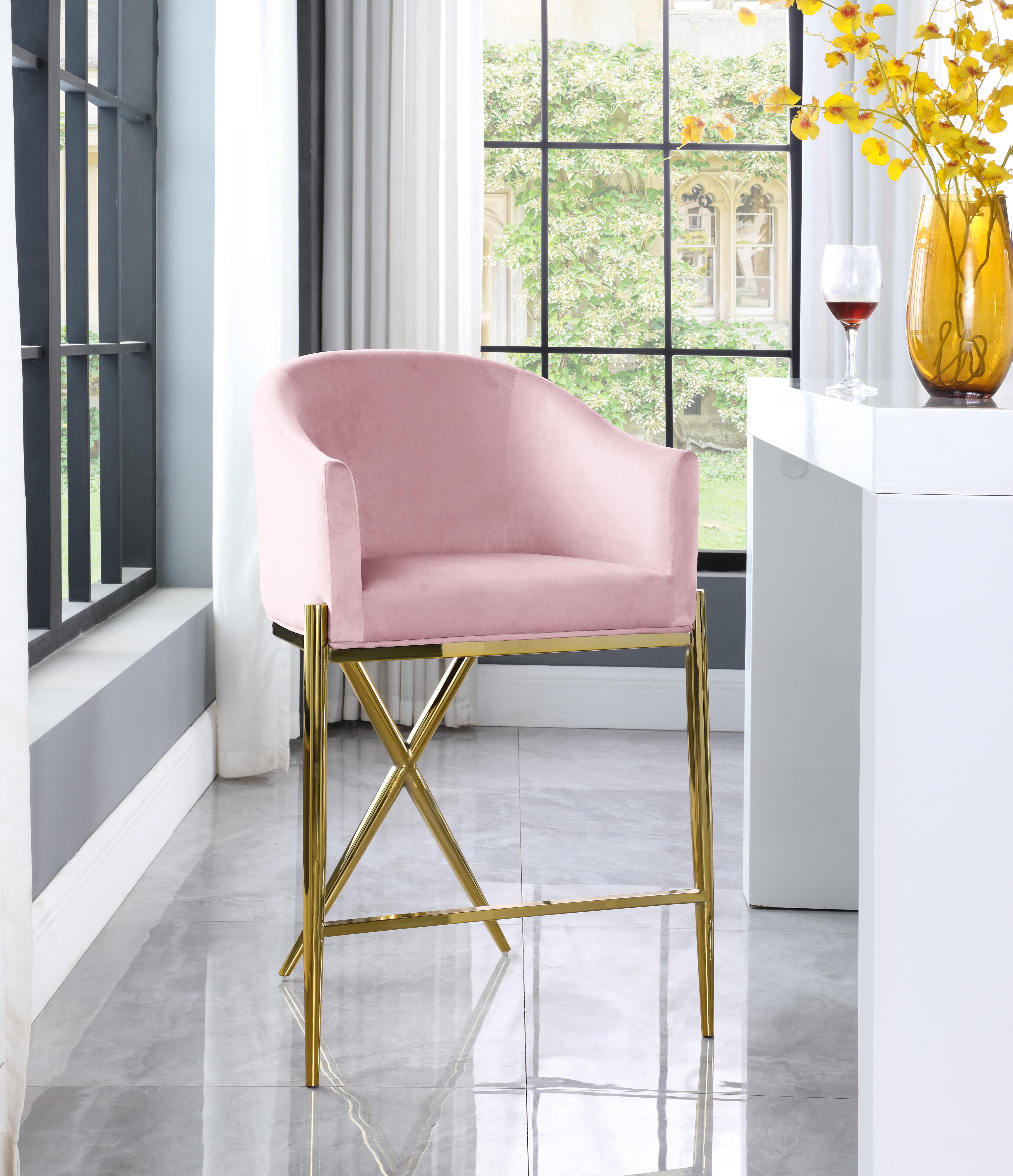 Xavier Pink Velvet Counter Stool - Luxury Home Furniture (MI)
