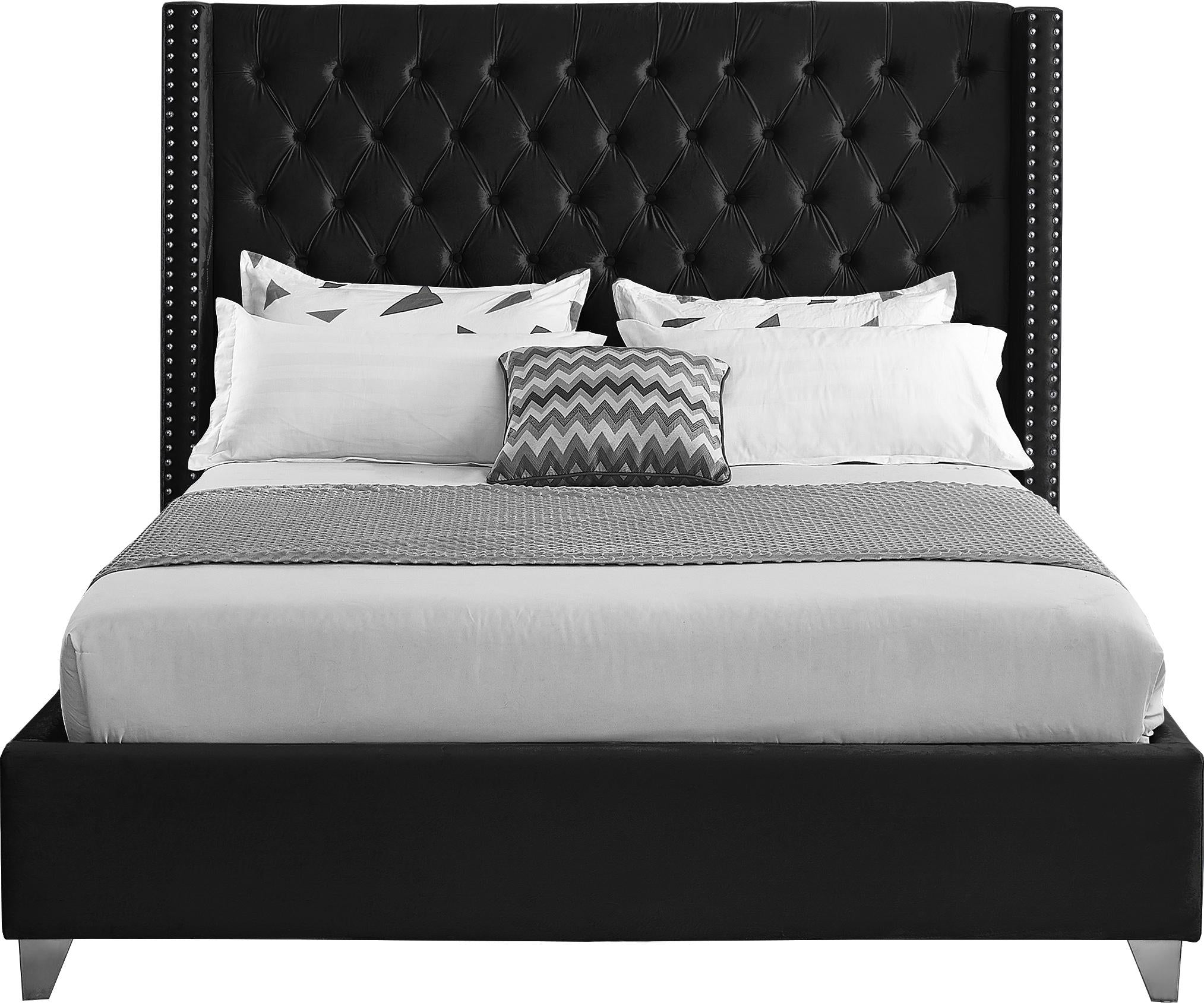 Aiden Black Velvet Queen Bed - Luxury Home Furniture (MI)
