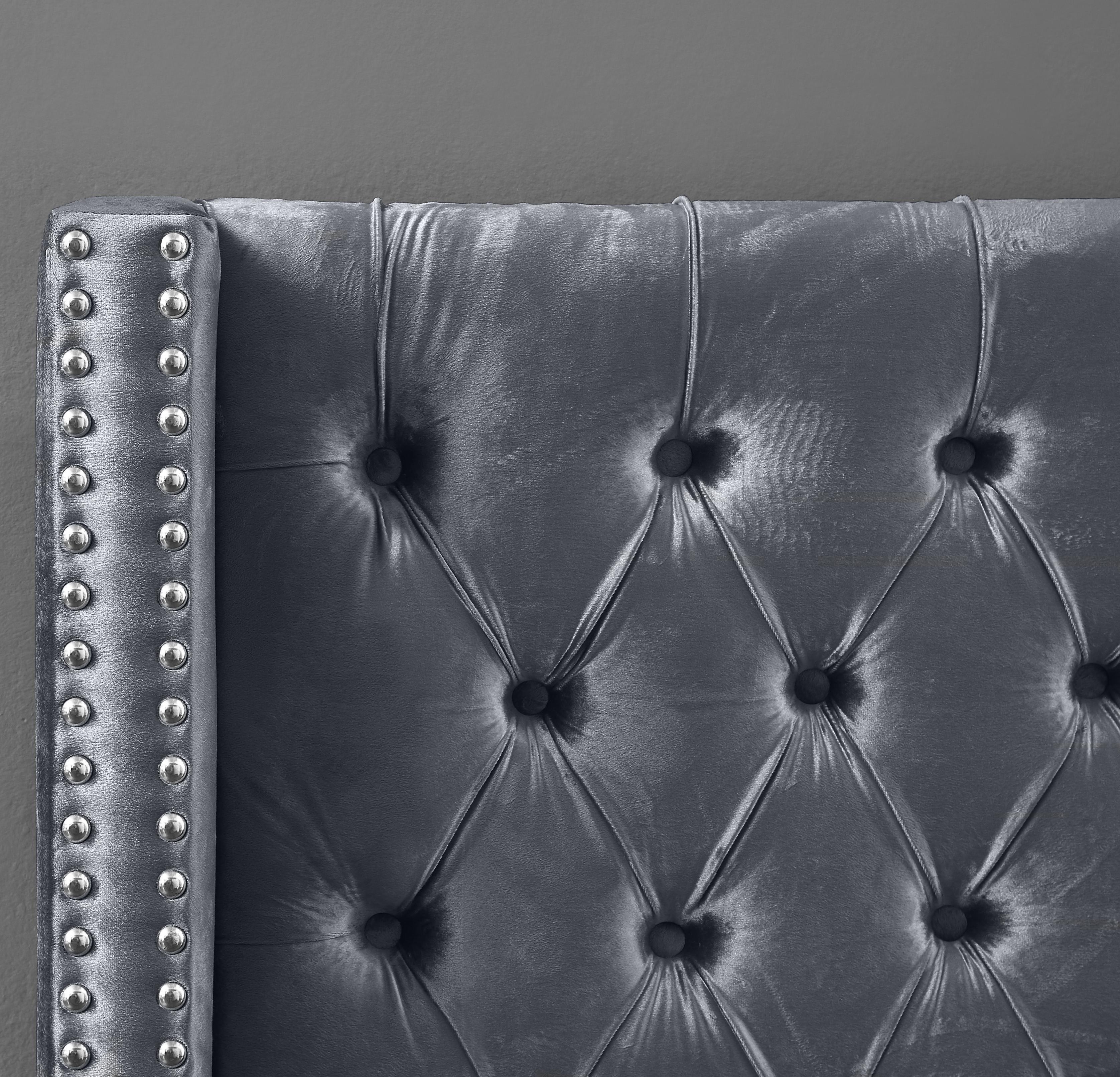 Aiden Grey Velvet Full Bed - Luxury Home Furniture (MI)