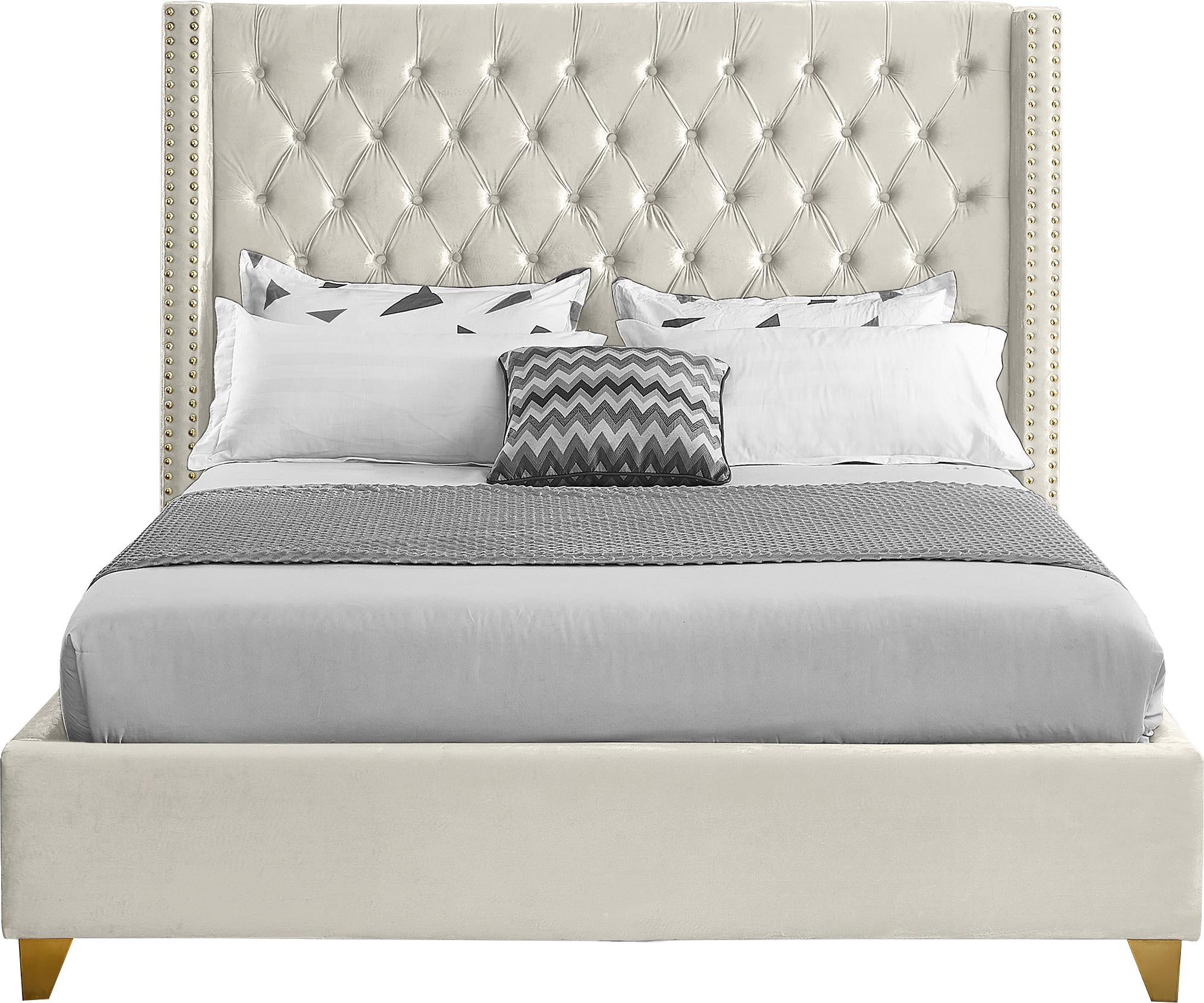 Barolo Cream Velvet King Bed - Luxury Home Furniture (MI)