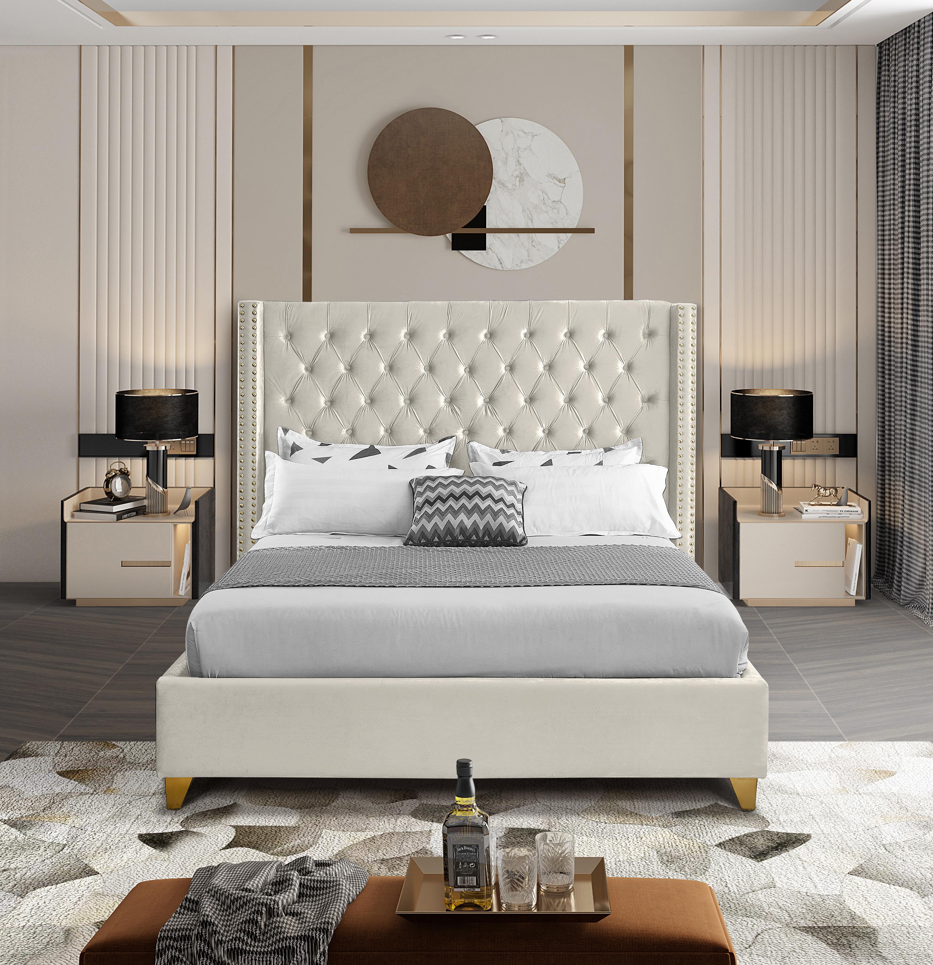 Barolo Cream Velvet King Bed - Luxury Home Furniture (MI)