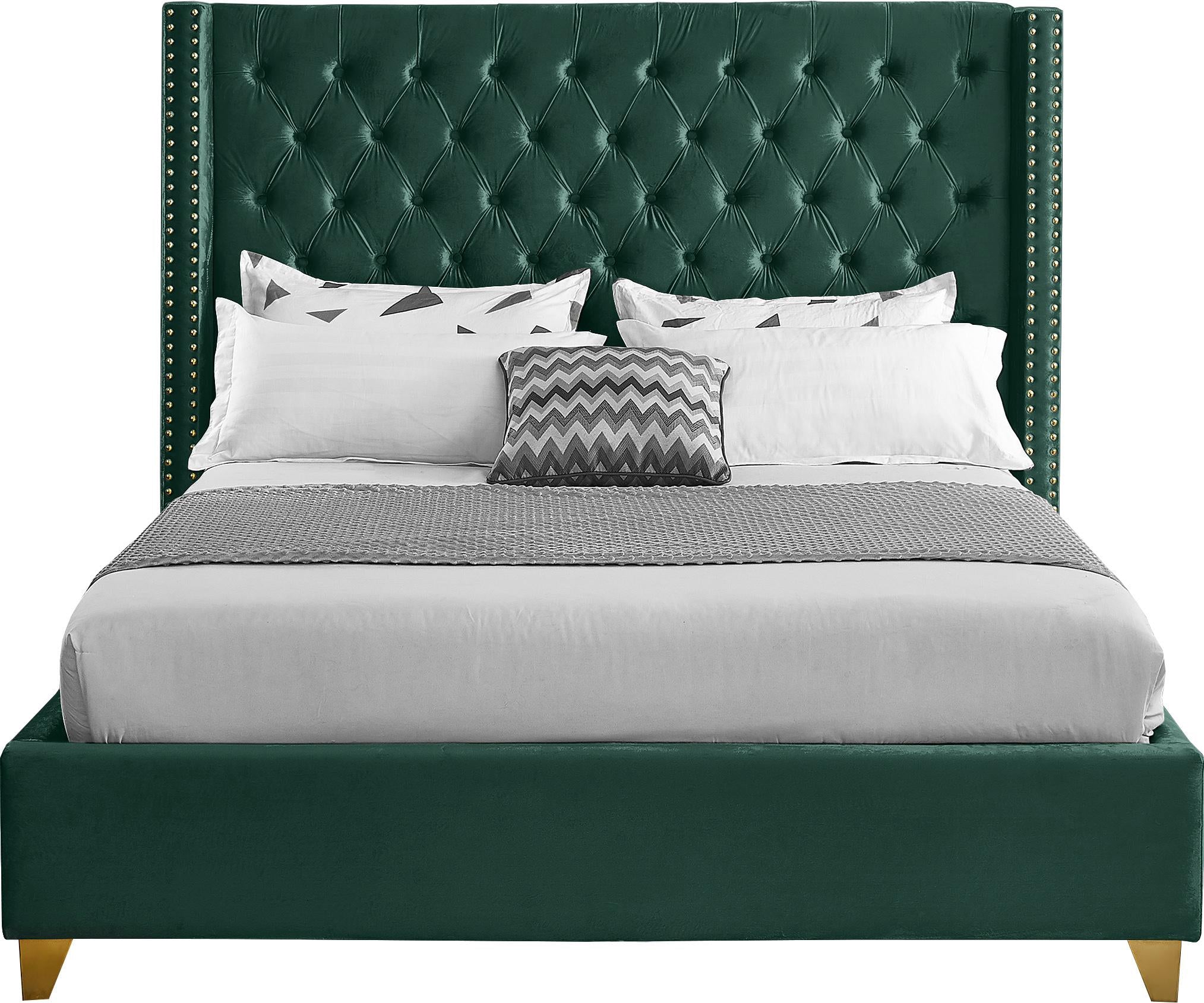 Barolo Green Velvet Queen Bed - Luxury Home Furniture (MI)