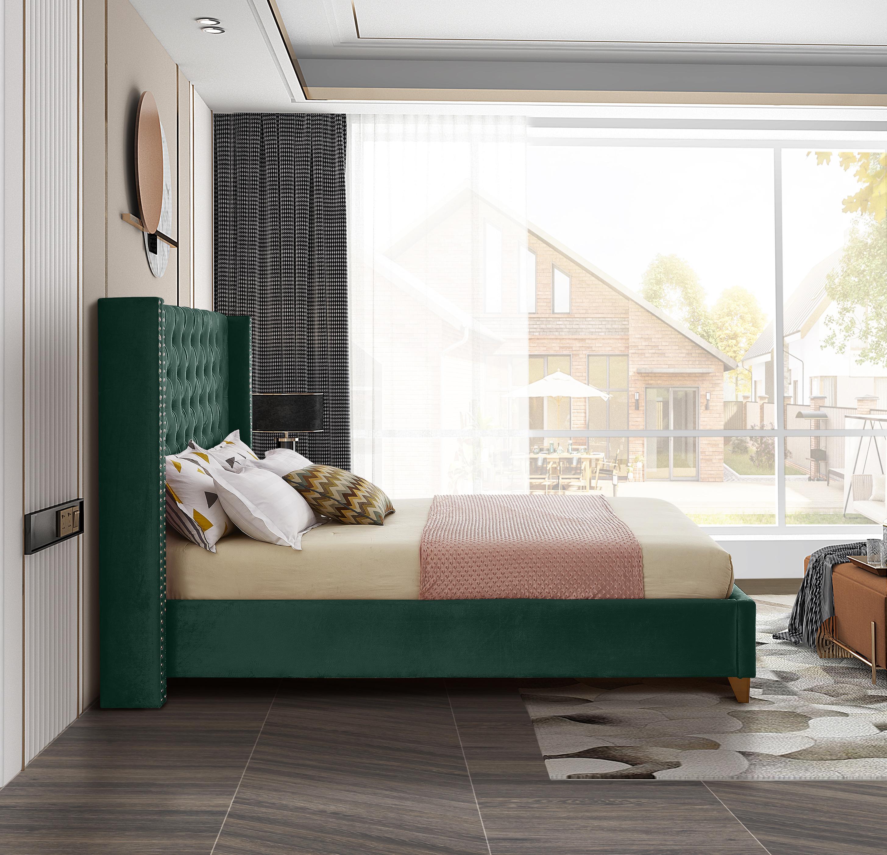 Barolo Green Velvet Queen Bed - Luxury Home Furniture (MI)