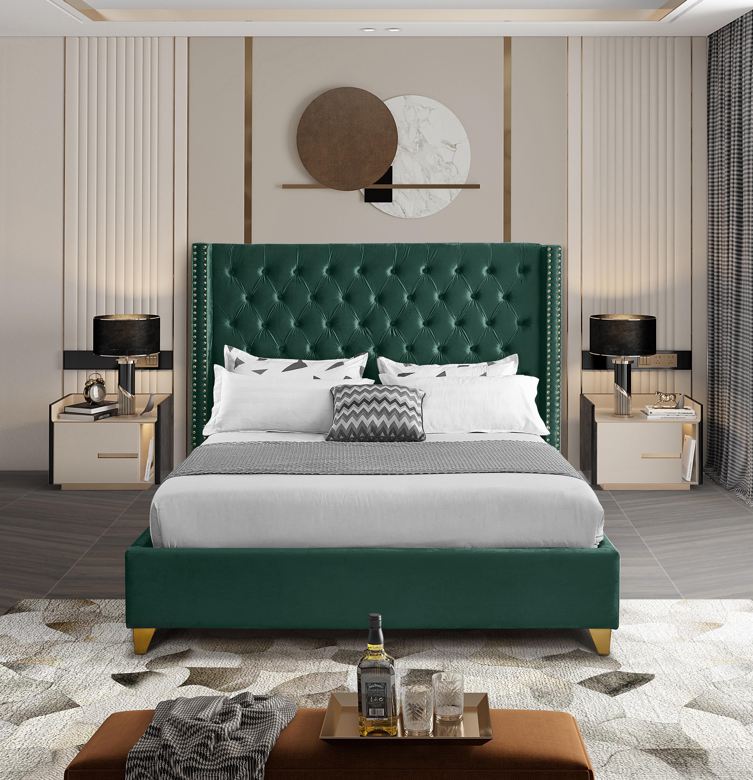 Barolo Green Velvet Queen Bed