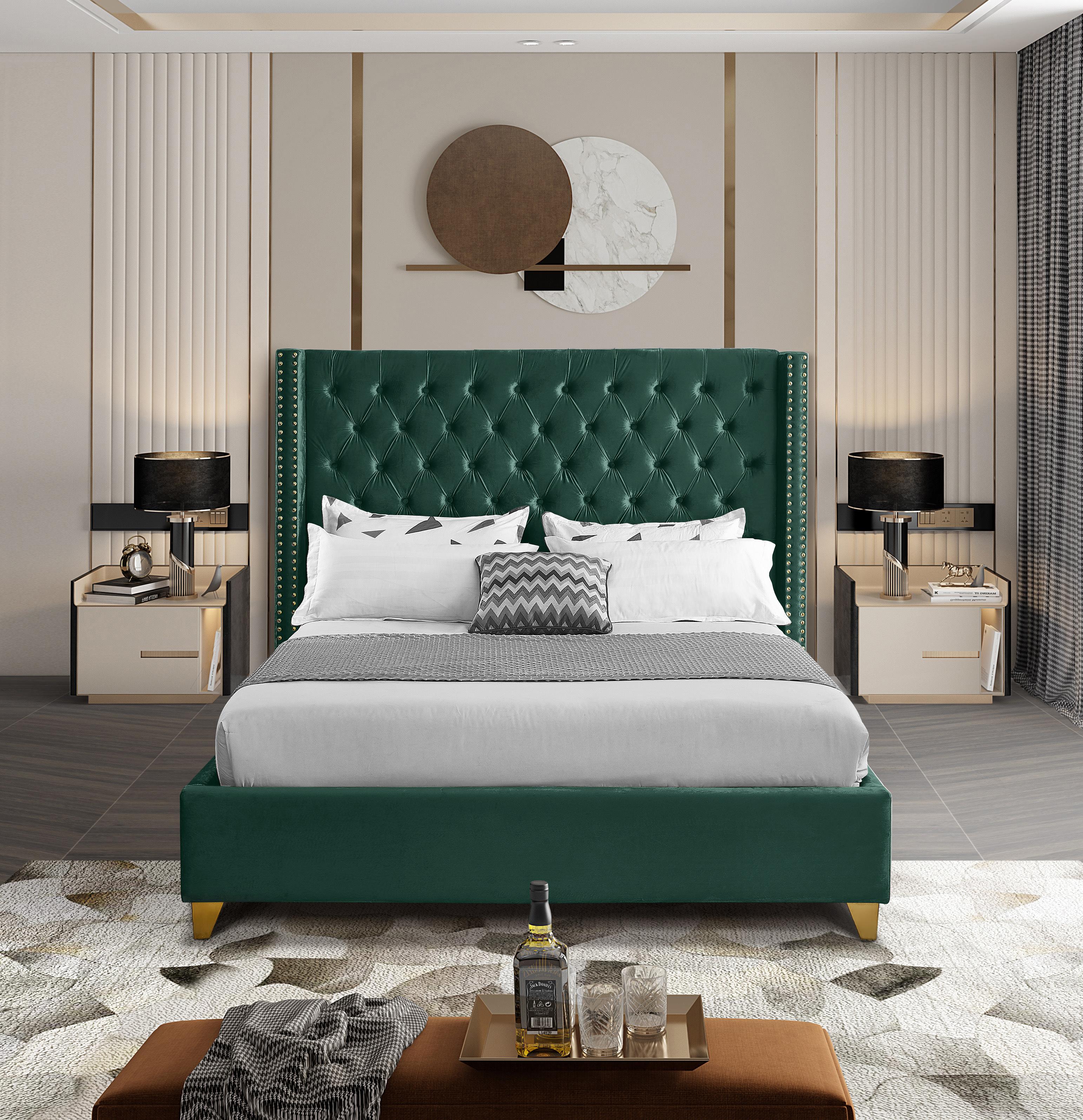 Barolo Green Velvet Queen Bed - Luxury Home Furniture (MI)
