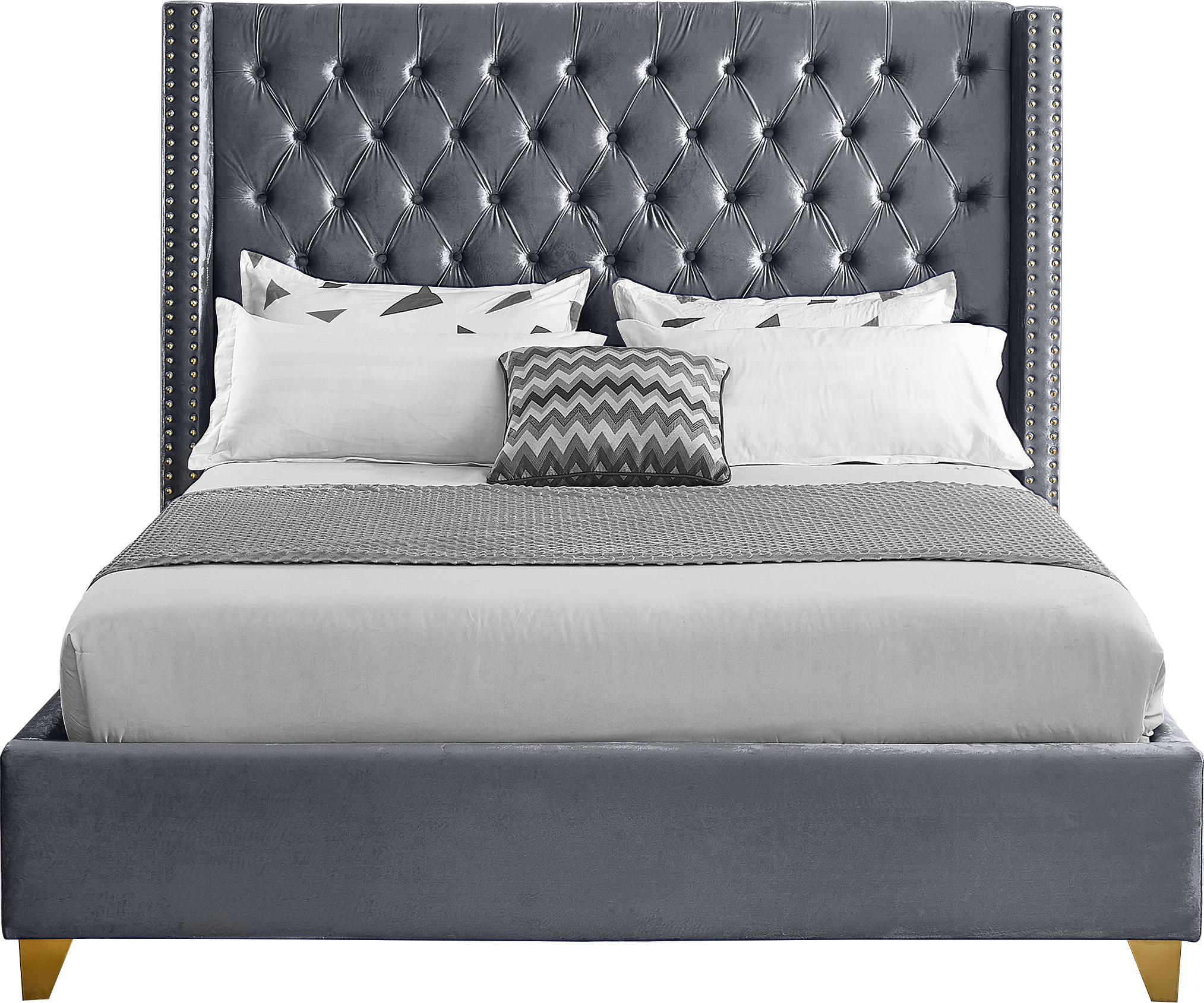 Barolo Grey Velvet Queen Bed - Luxury Home Furniture (MI)