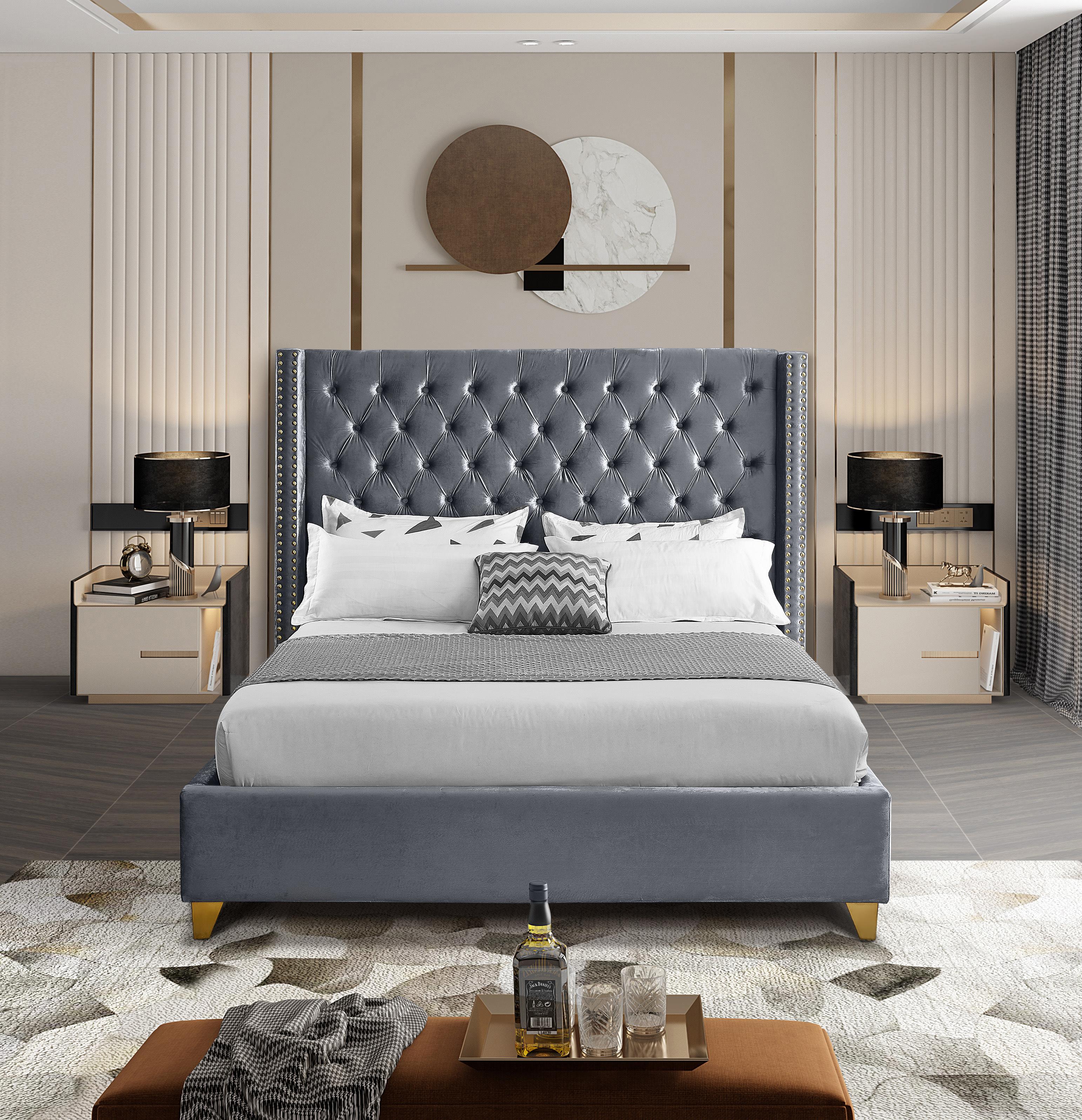 Barolo Grey Velvet Queen Bed - Luxury Home Furniture (MI)