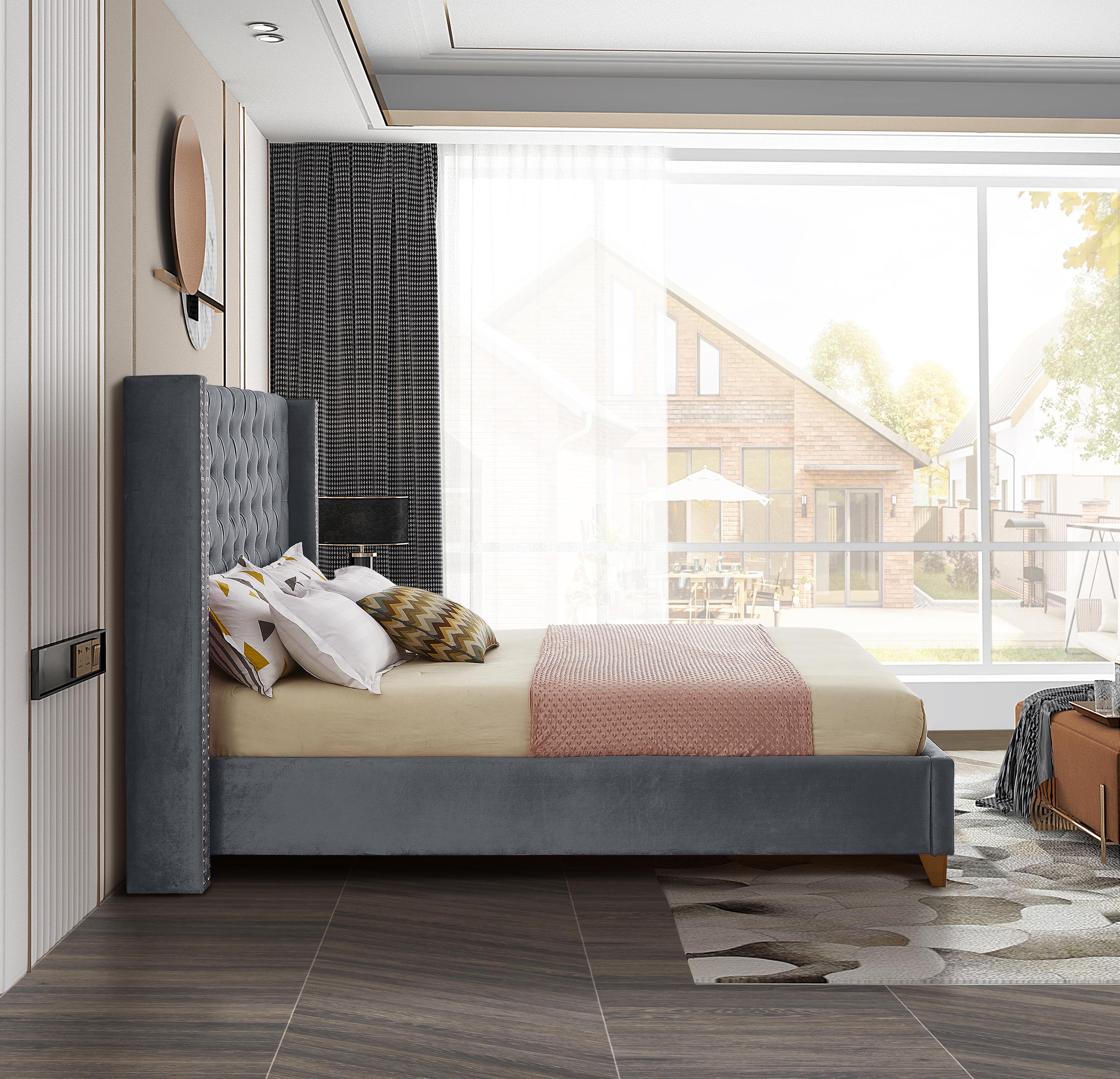 Barolo Grey Velvet Queen Bed - Luxury Home Furniture (MI)