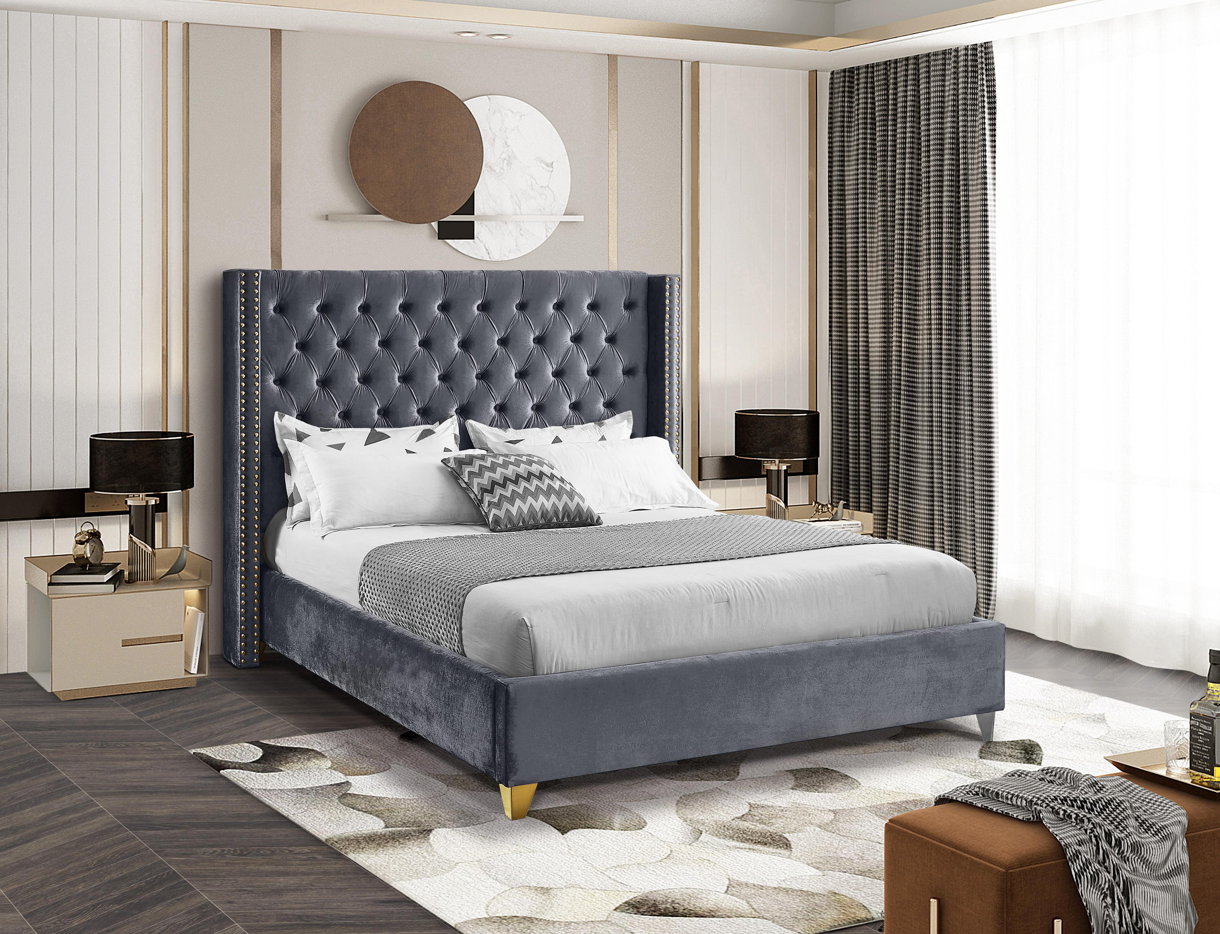 Barolo Grey Velvet Full Bed - Luxury Home Furniture (MI)