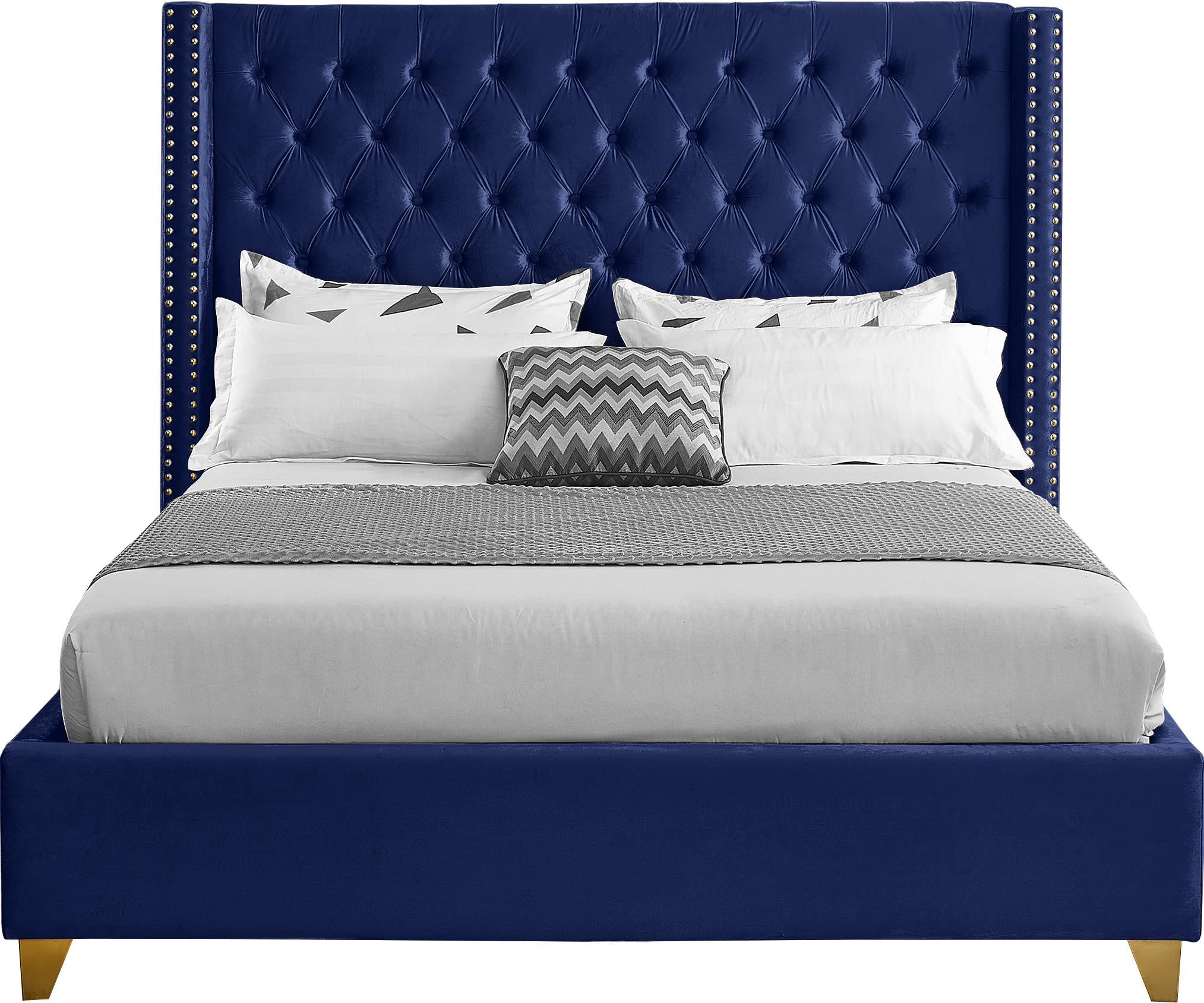 Barolo Navy Velvet Queen Bed - Luxury Home Furniture (MI)