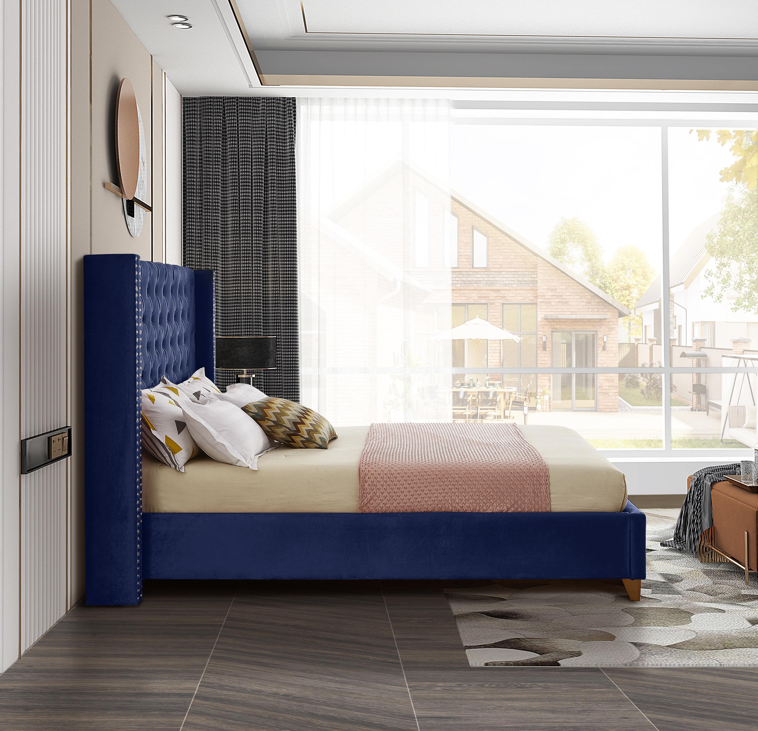 Barolo Navy Velvet Queen Bed - Luxury Home Furniture (MI)