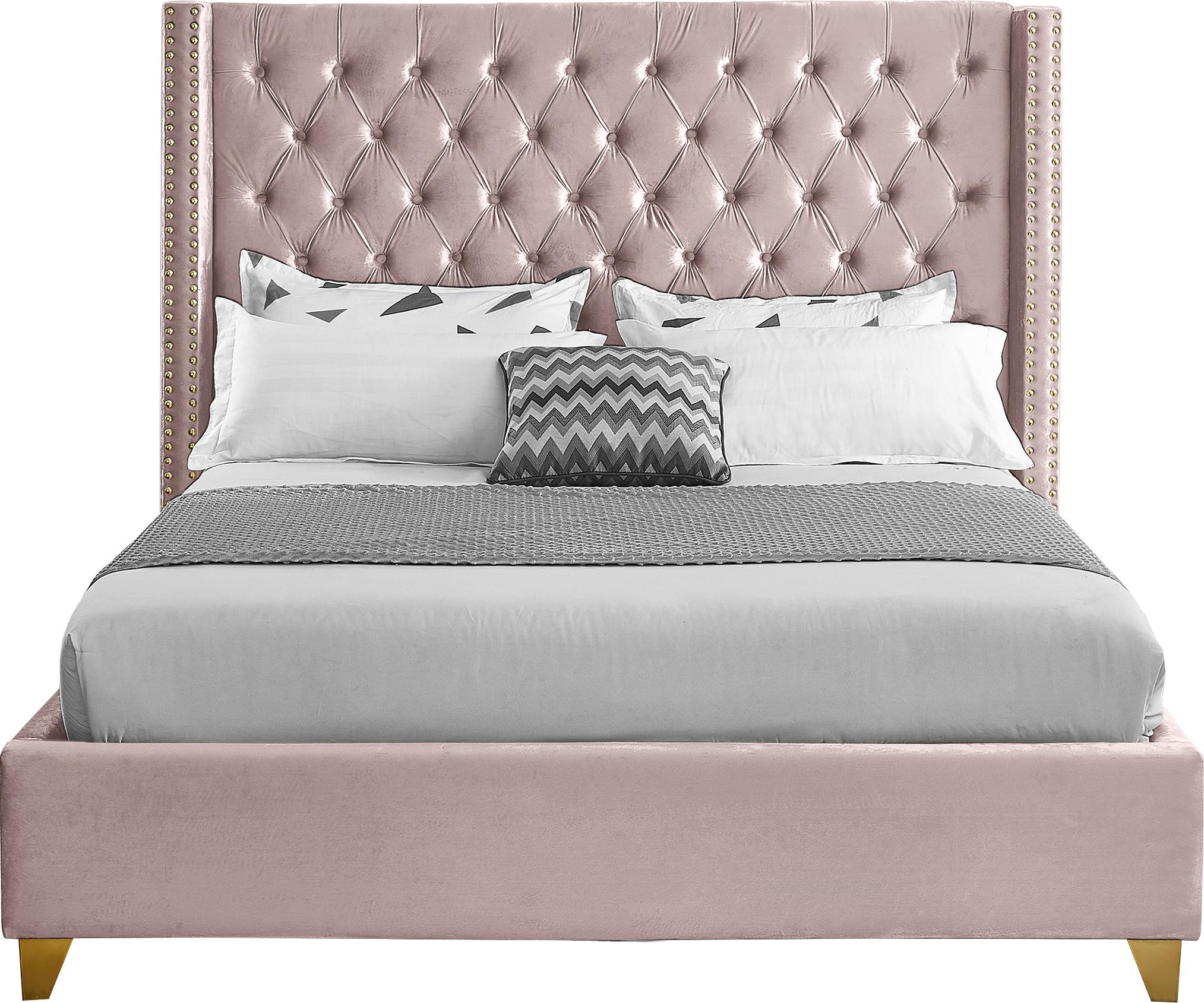 Barolo Pink Velvet Queen Bed - Luxury Home Furniture (MI)