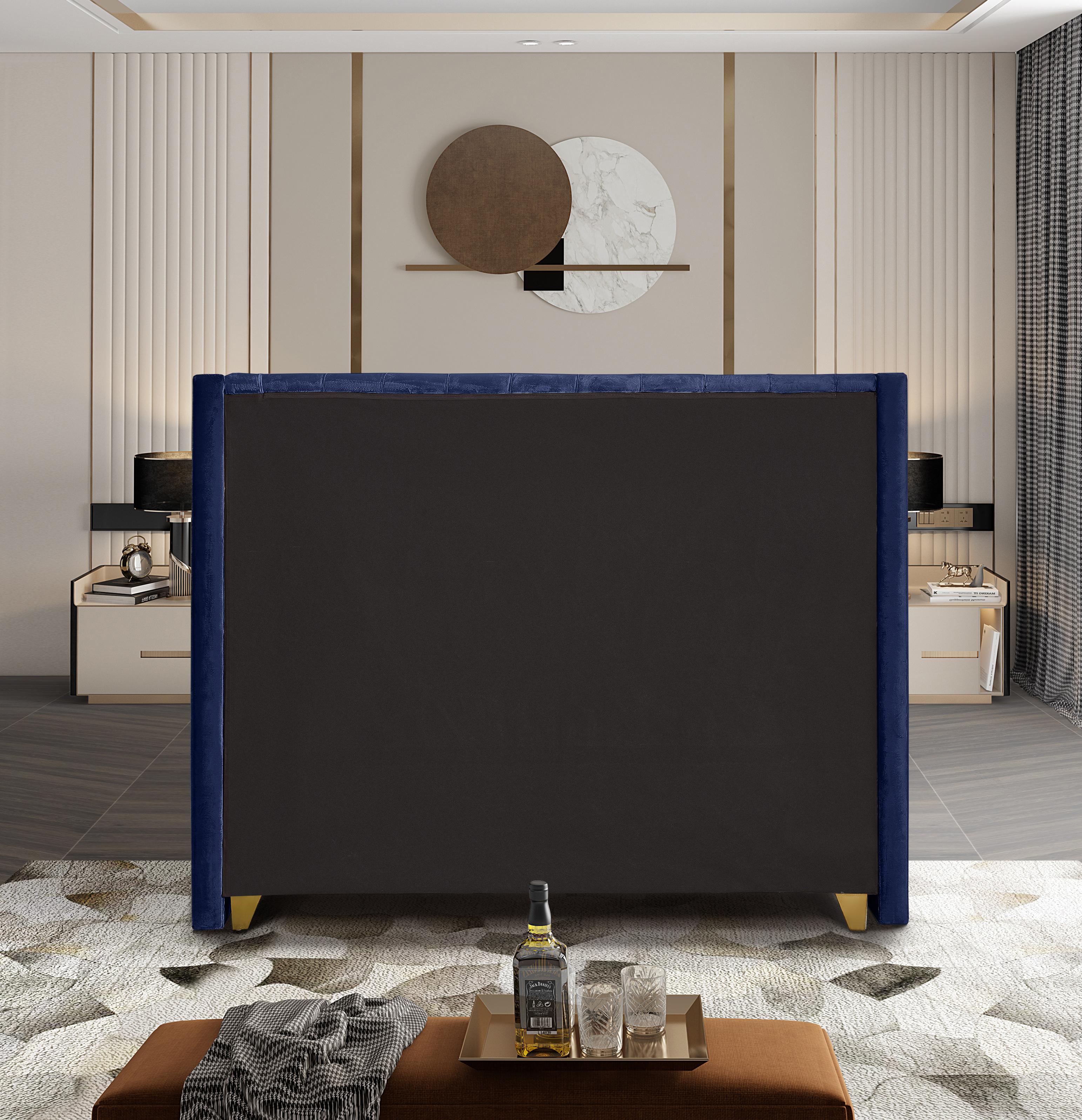 Barolo Navy Velvet Queen Bed - Luxury Home Furniture (MI)