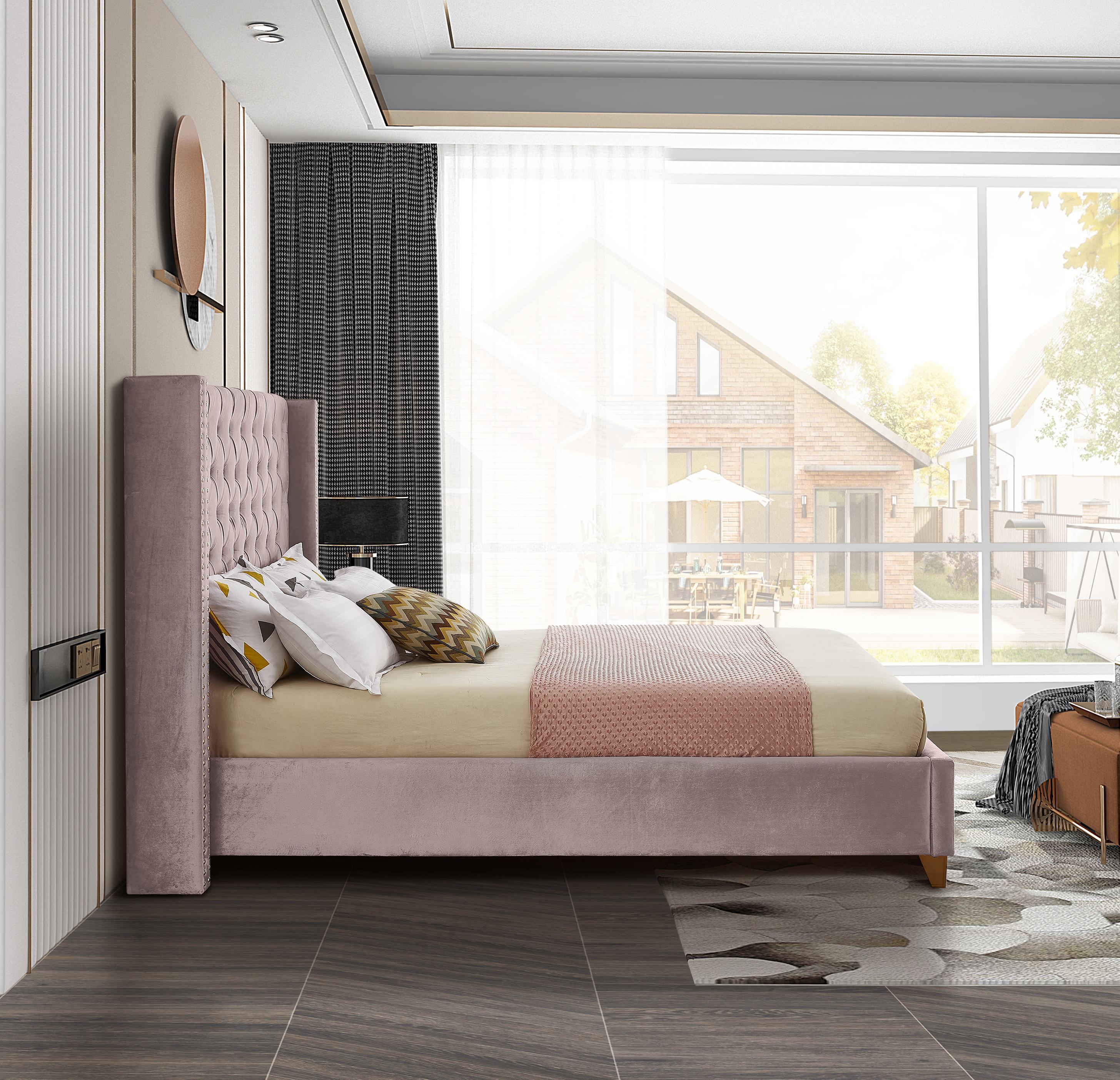 Barolo Pink Velvet Queen Bed - Luxury Home Furniture (MI)