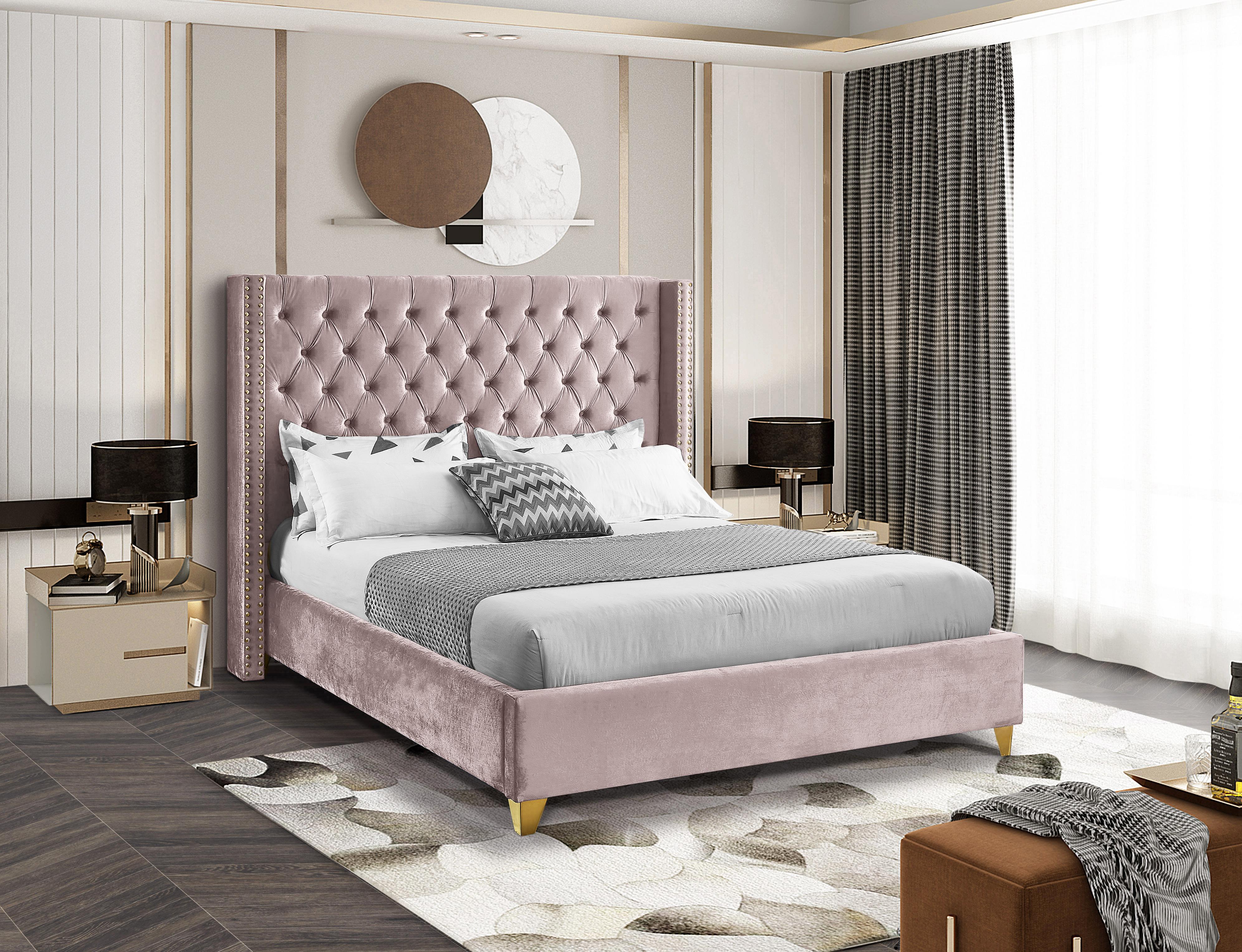 Barolo Pink Velvet Full Bed - Luxury Home Furniture (MI)