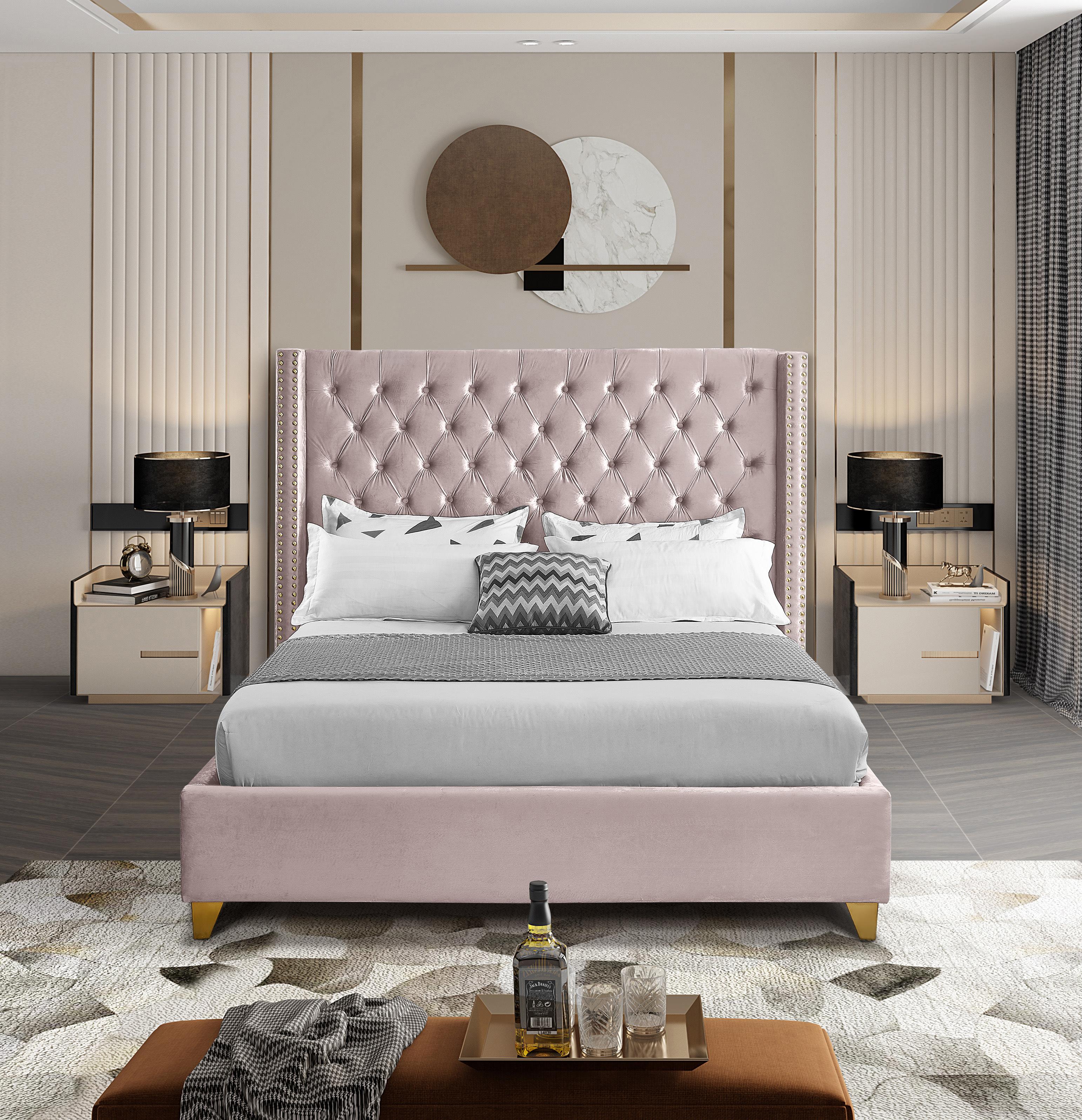 Barolo Pink Velvet Queen Bed - Luxury Home Furniture (MI)