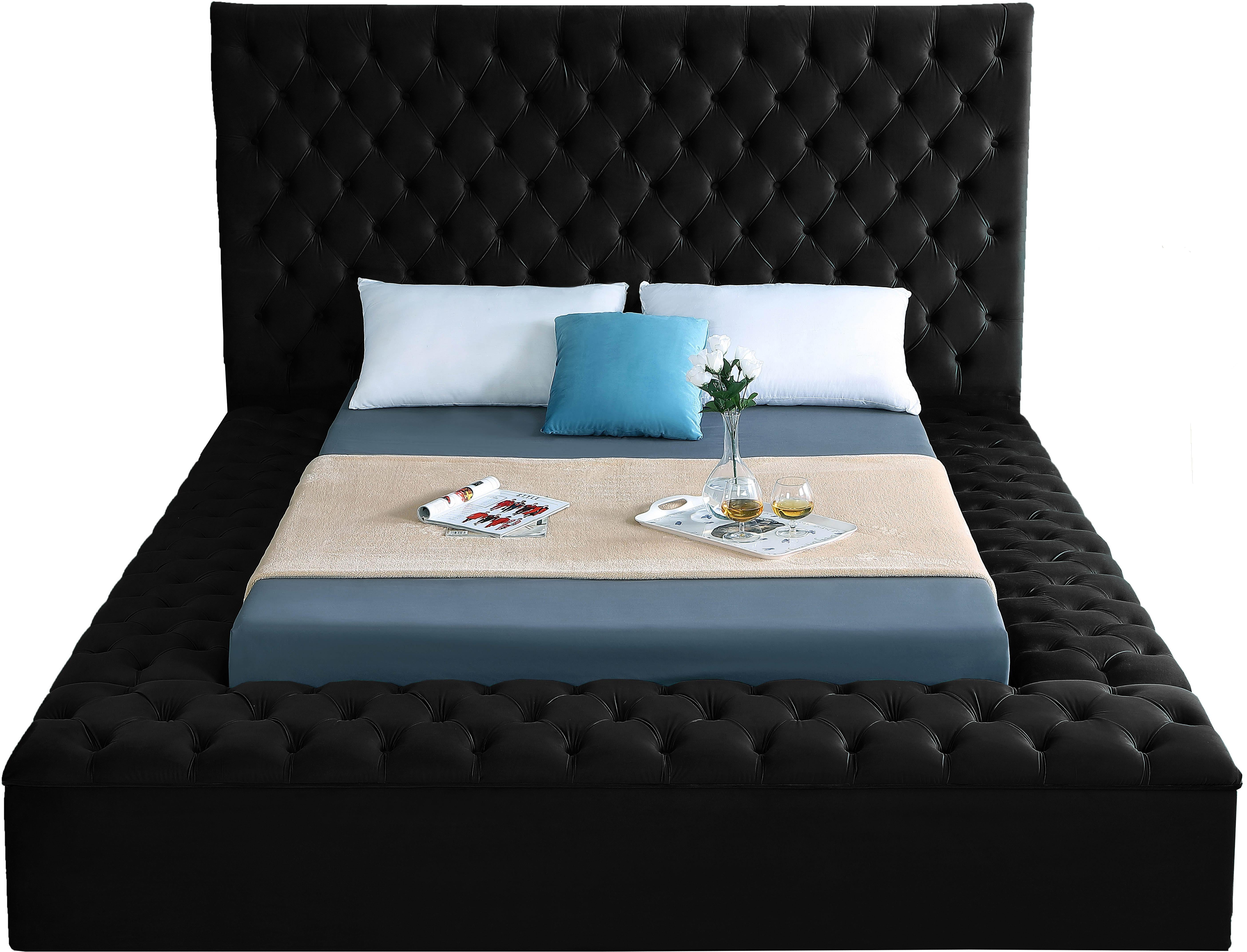 Bliss Black Velvet Queen Bed (3 Boxes) - Luxury Home Furniture (MI)