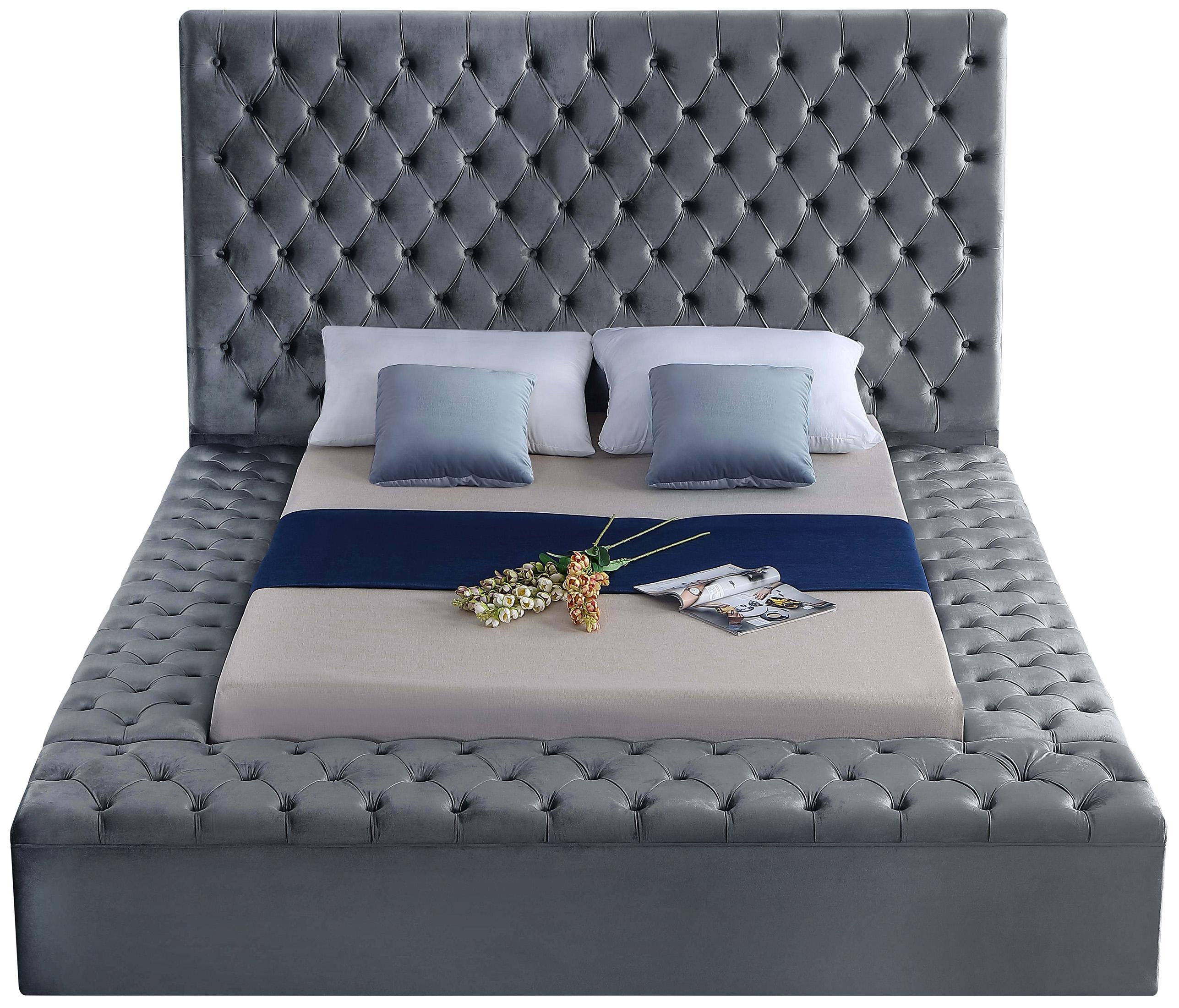 Bliss Grey Velvet Queen Bed (3 Boxes) - Luxury Home Furniture (MI)