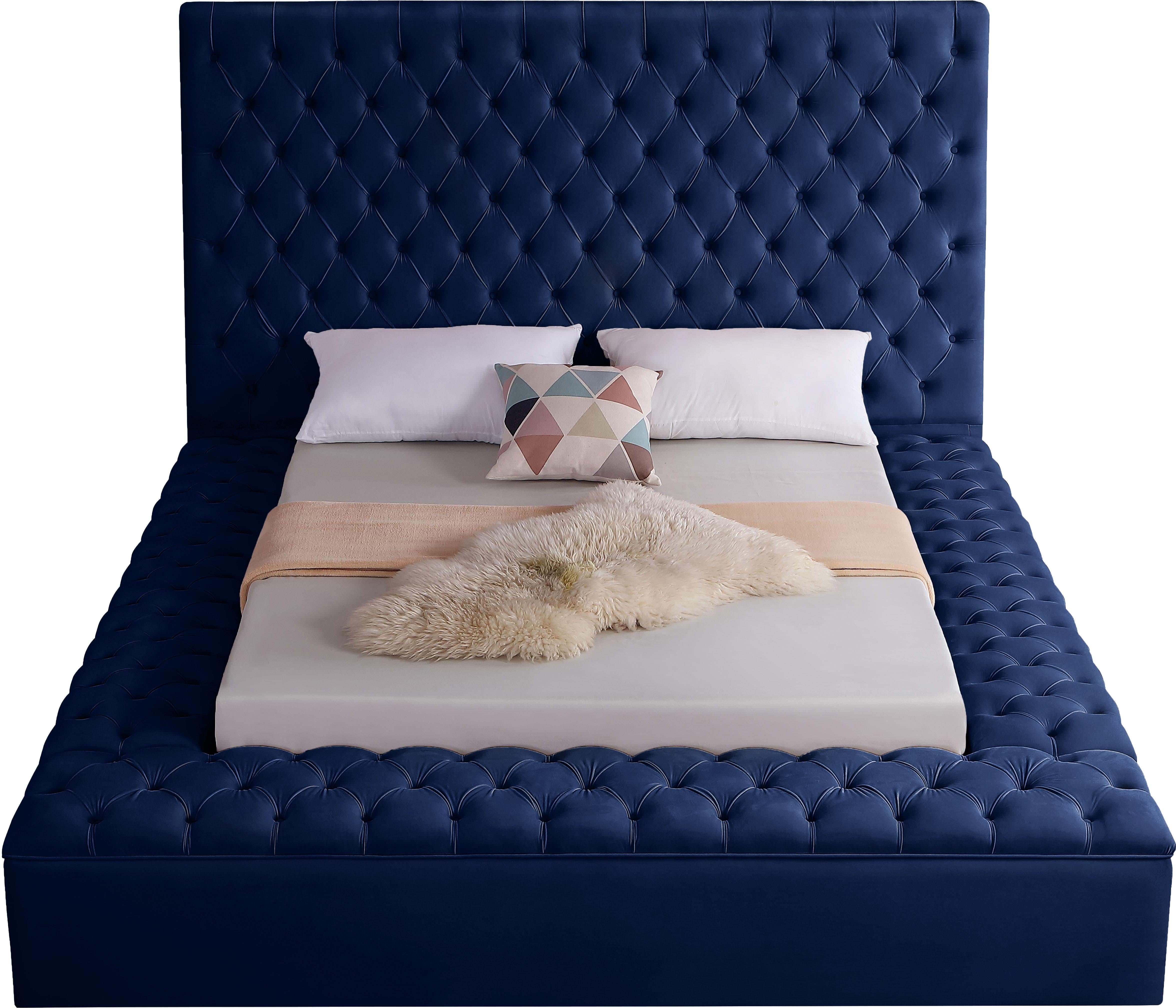 Bliss Navy Velvet Queen Bed (3 Boxes) - Luxury Home Furniture (MI)