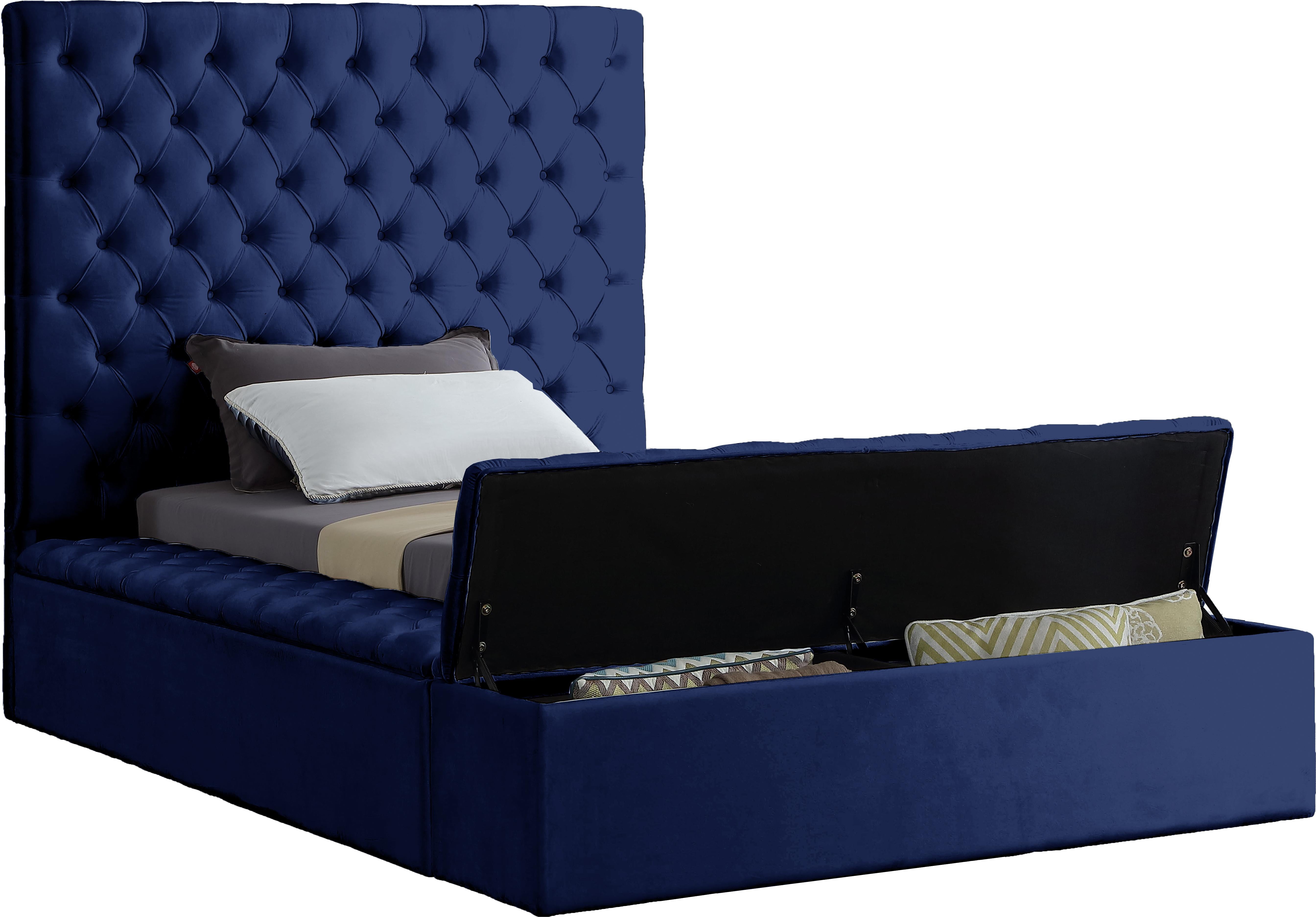 Bliss Navy Velvet Twin Bed (3 Boxes) - Luxury Home Furniture (MI)