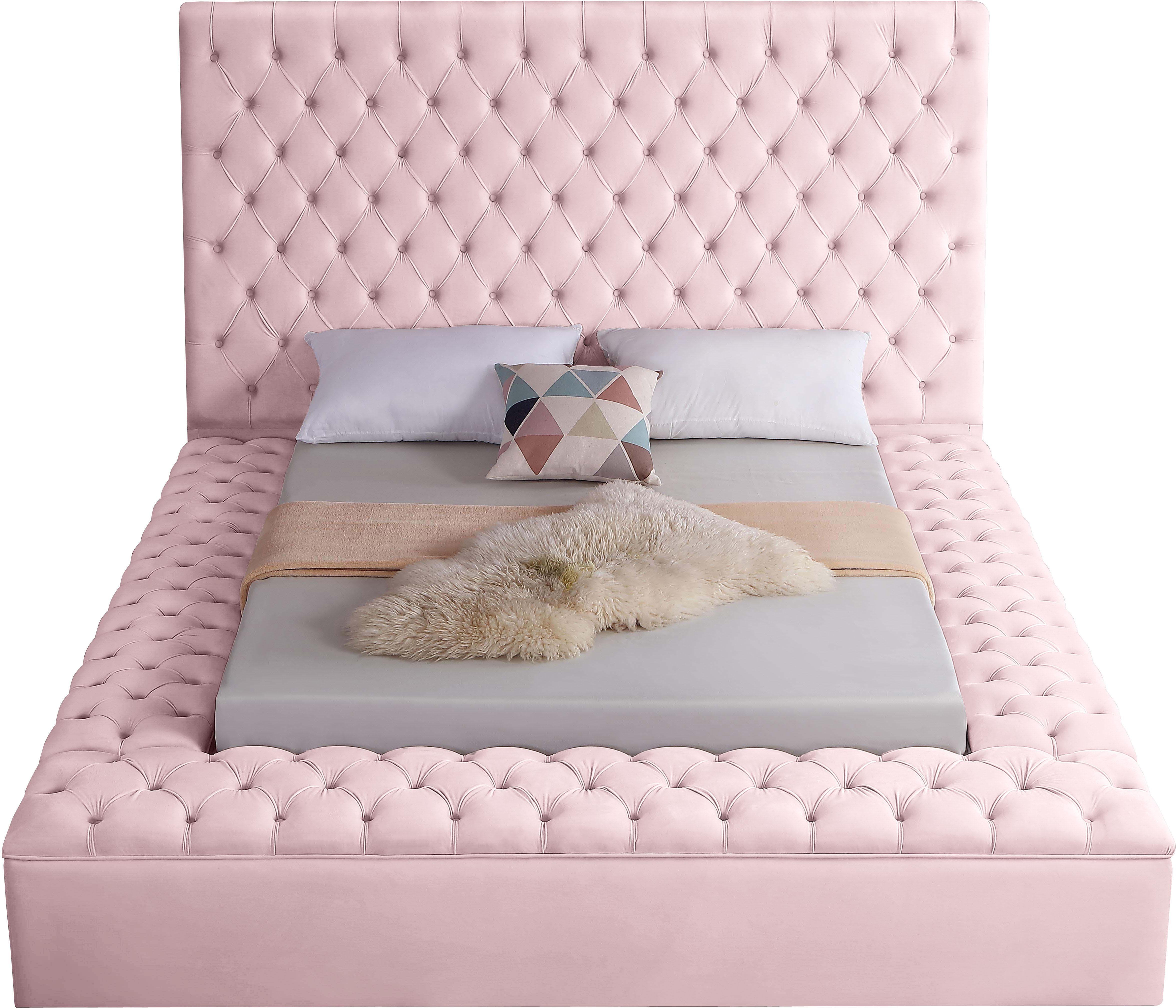 Bliss Pink Velvet King Bed (3 Boxes) - Luxury Home Furniture (MI)