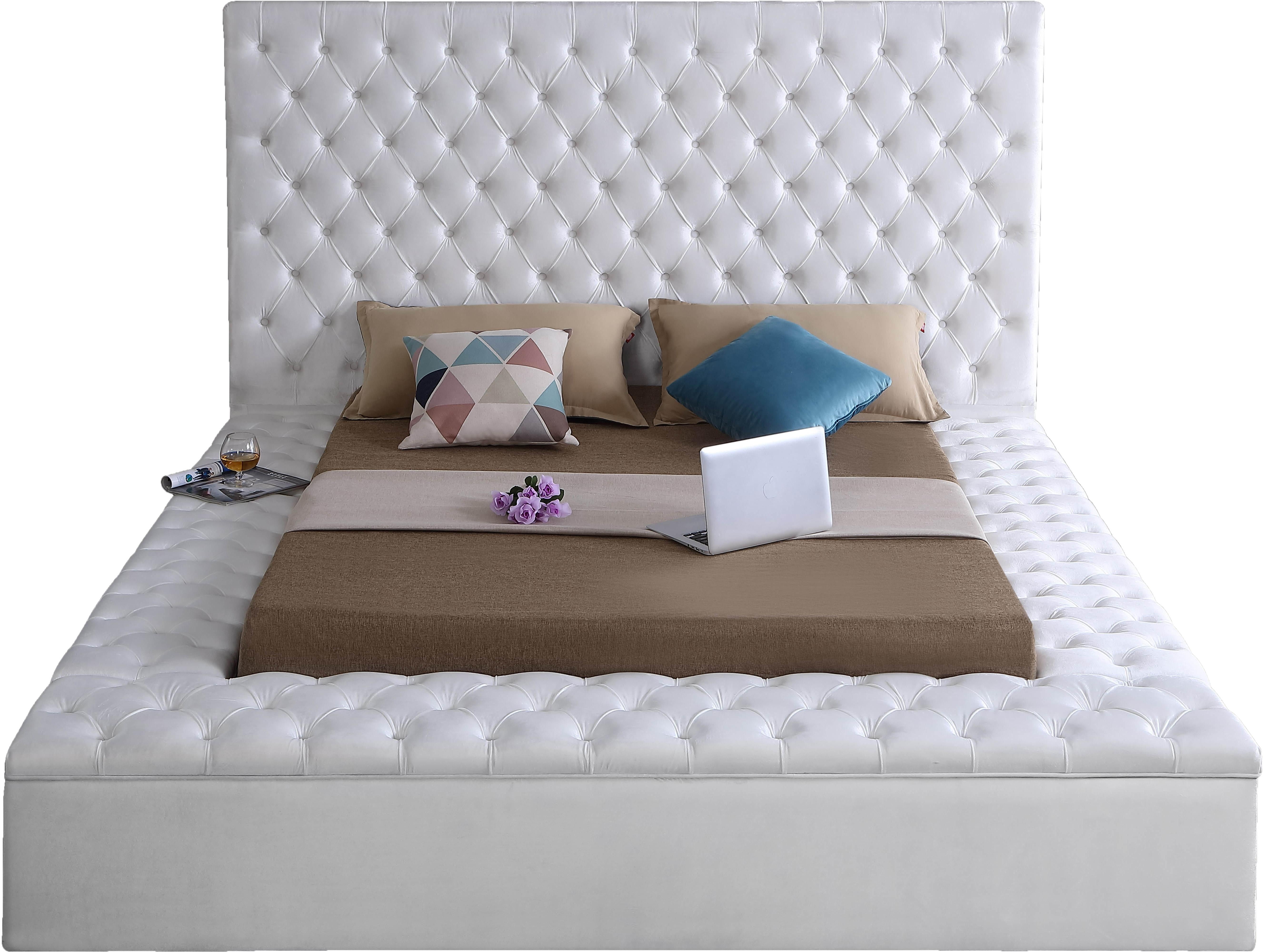 Bliss White Velvet King Bed (3 Boxes) - Luxury Home Furniture (MI)