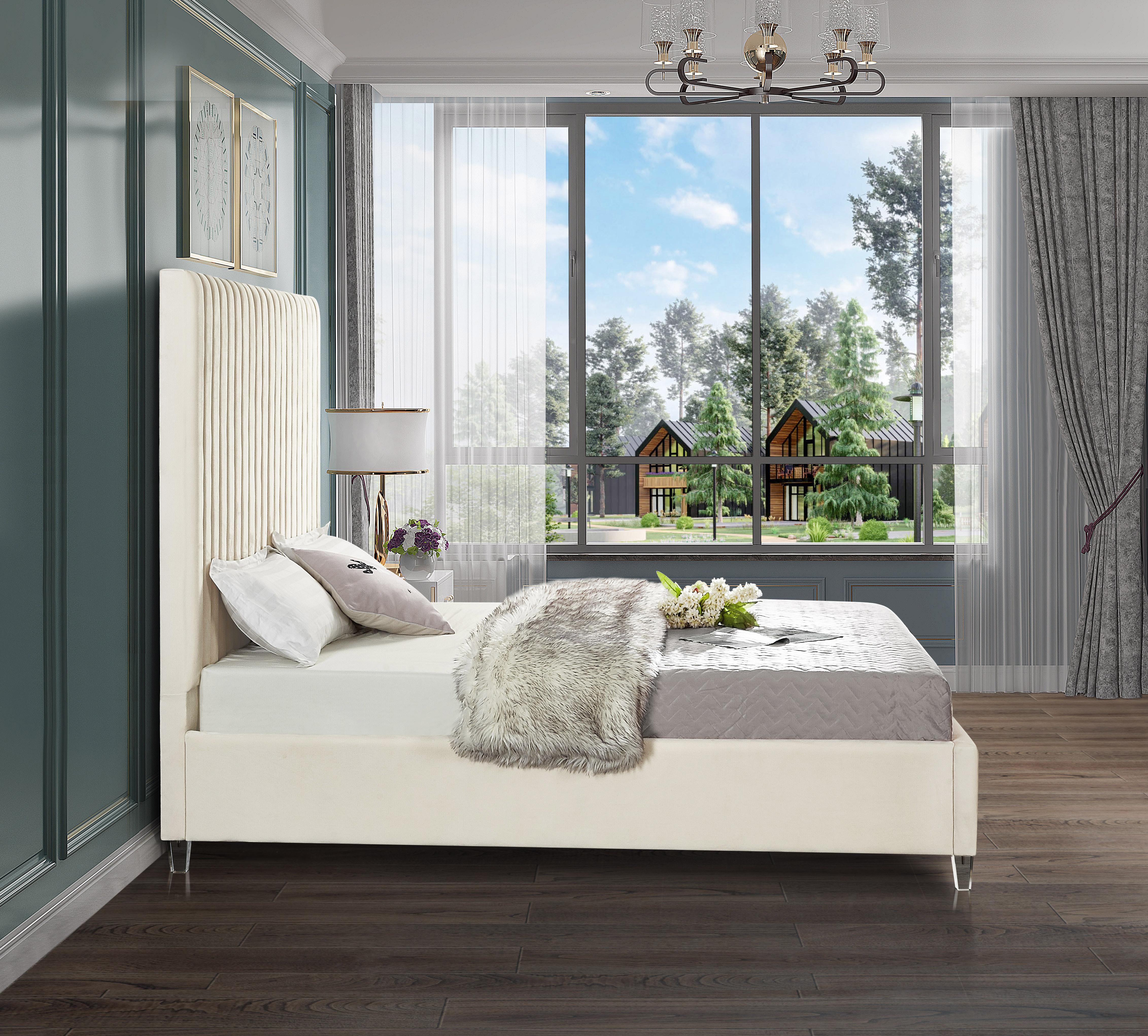Candace Cream Velvet Full Bed - Luxury Home Furniture (MI)