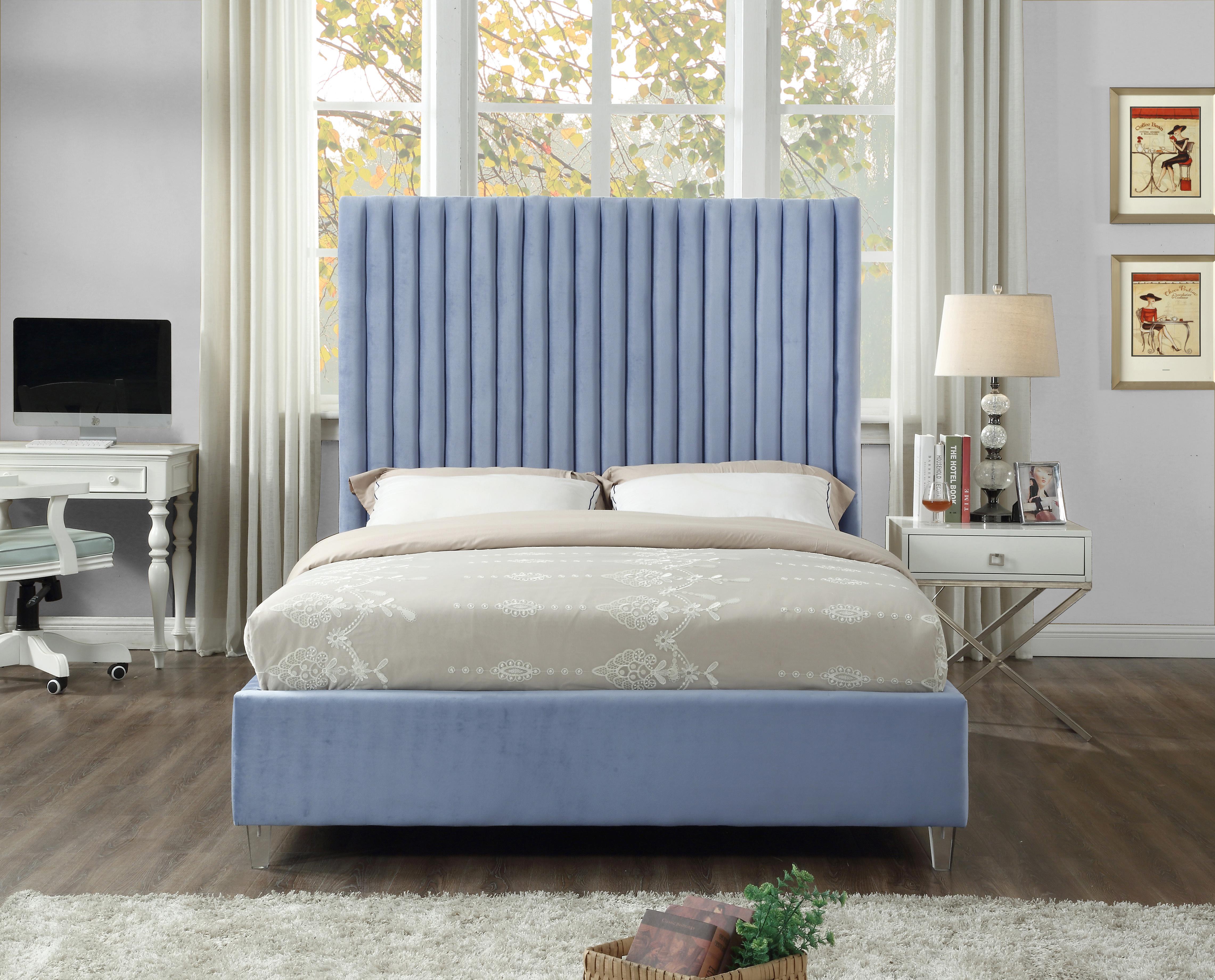 Candace Sky Blue Velvet Full Bed - Luxury Home Furniture (MI)