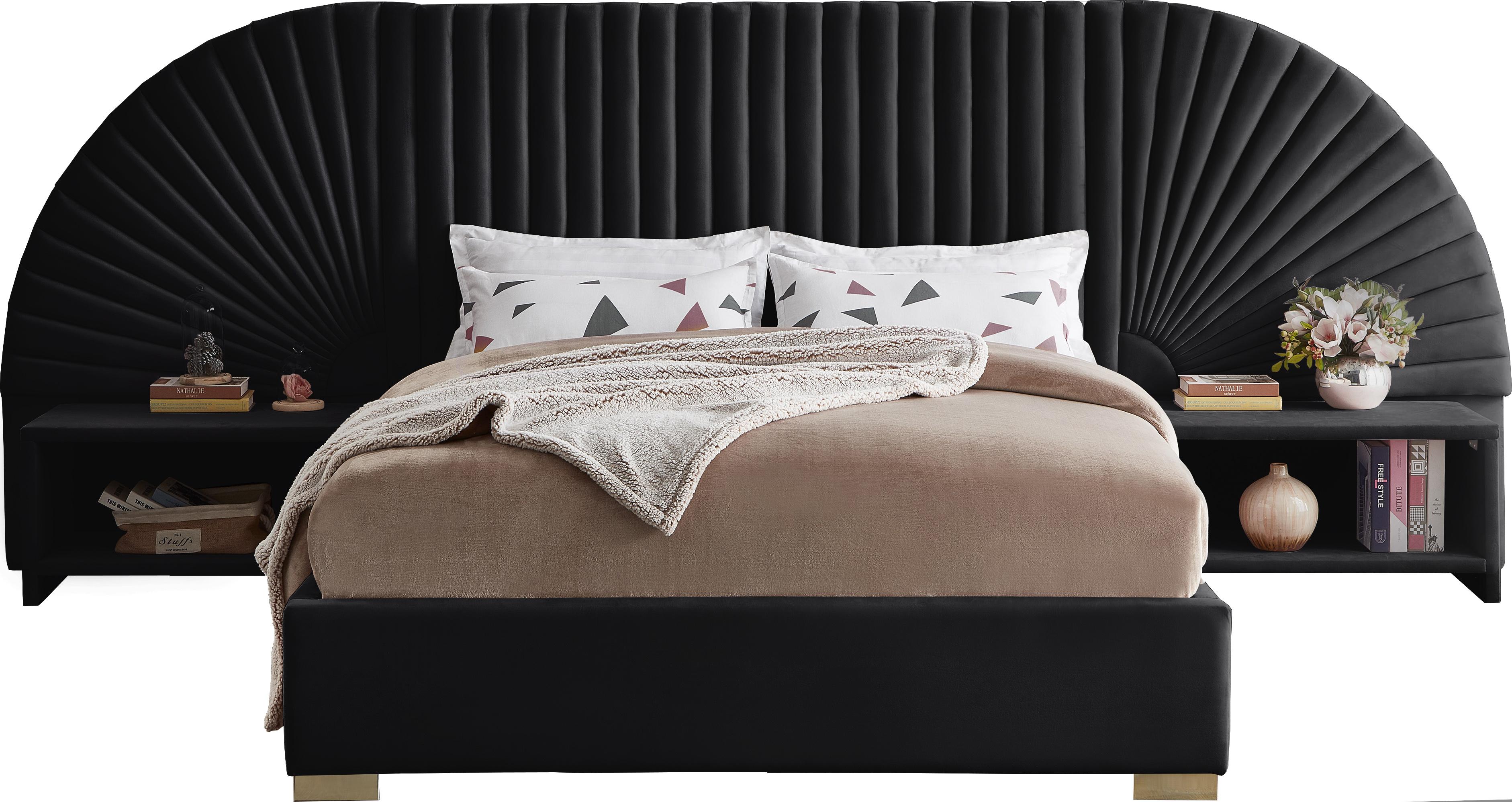 Cleo Black Velvet Queen Bed (3 Boxes) - Luxury Home Furniture (MI)