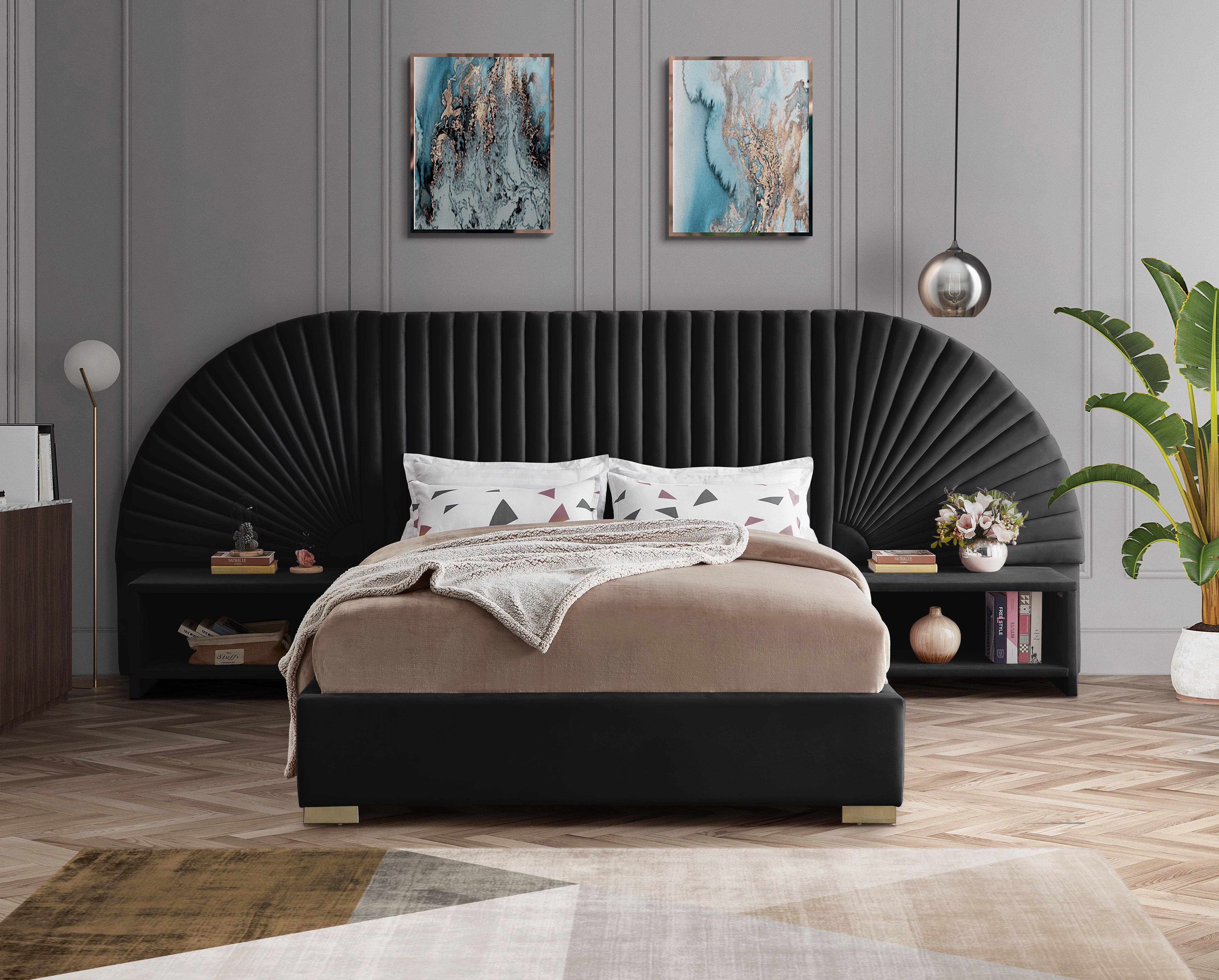 Cleo Black Velvet Queen Bed (3 Boxes) - Luxury Home Furniture (MI)