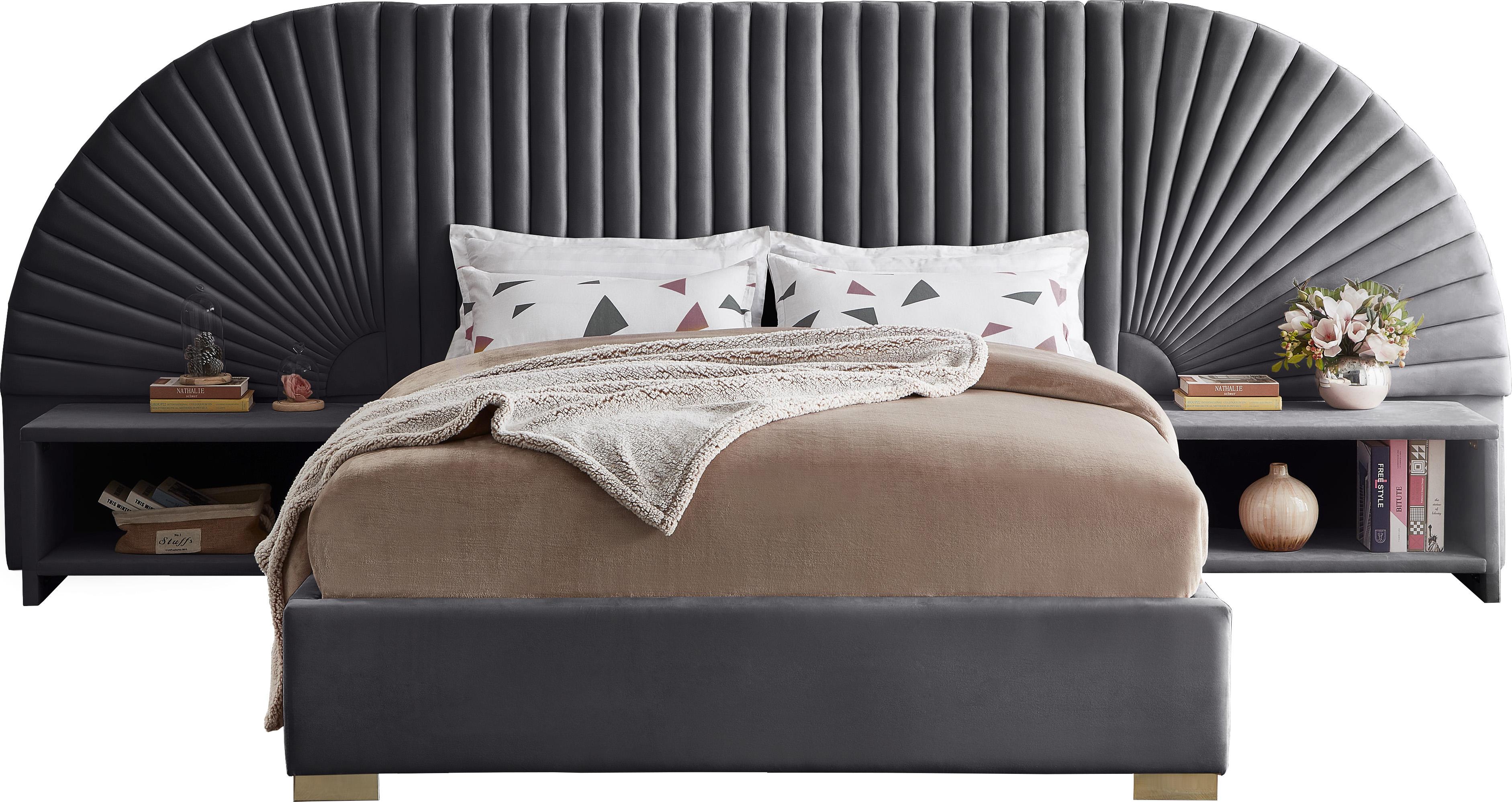 Cleo Grey Velvet Queen Bed (3 Boxes) - Luxury Home Furniture (MI)