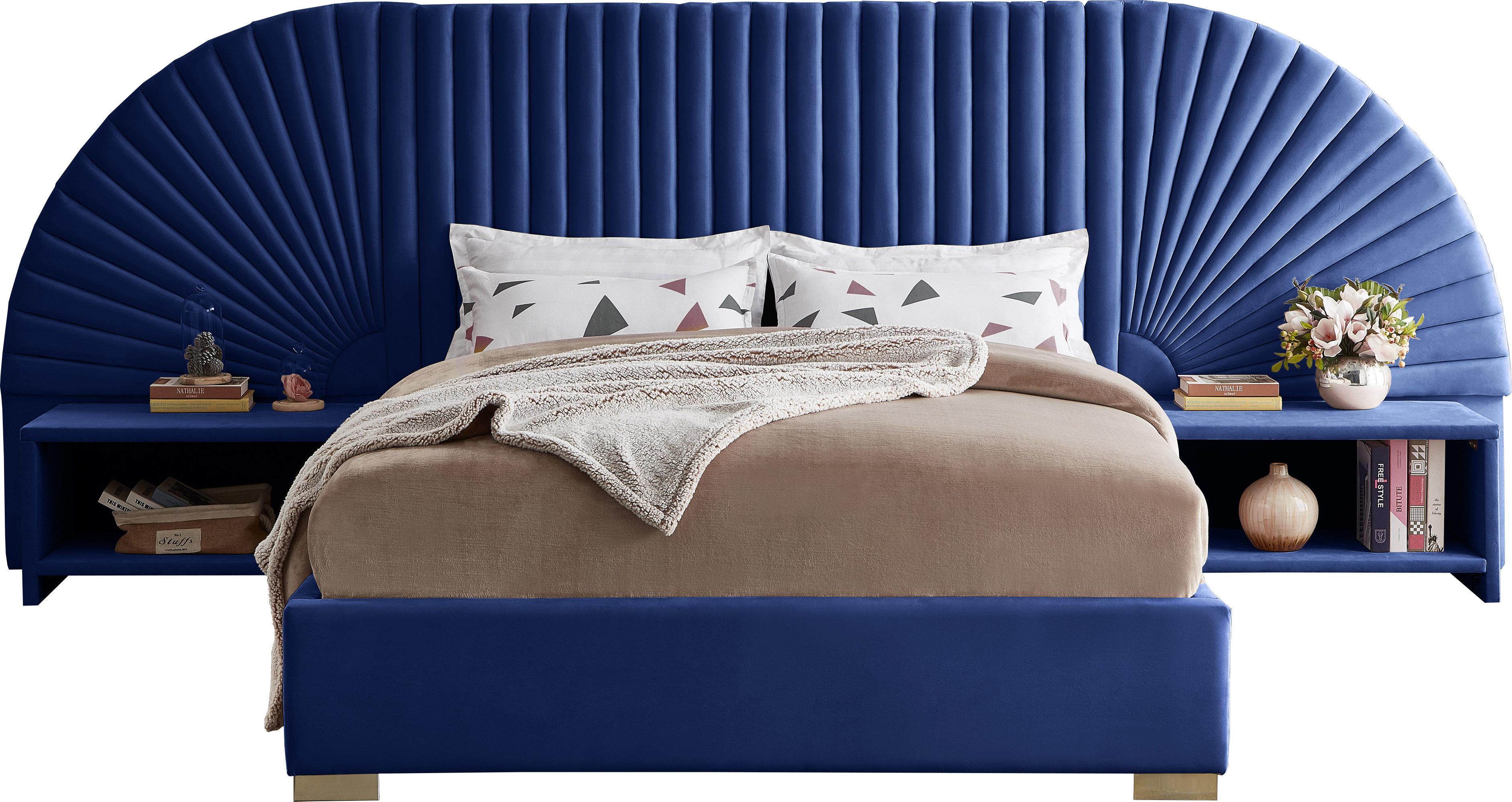 Cleo Navy Velvet King Bed (3 Boxes) - Luxury Home Furniture (MI)