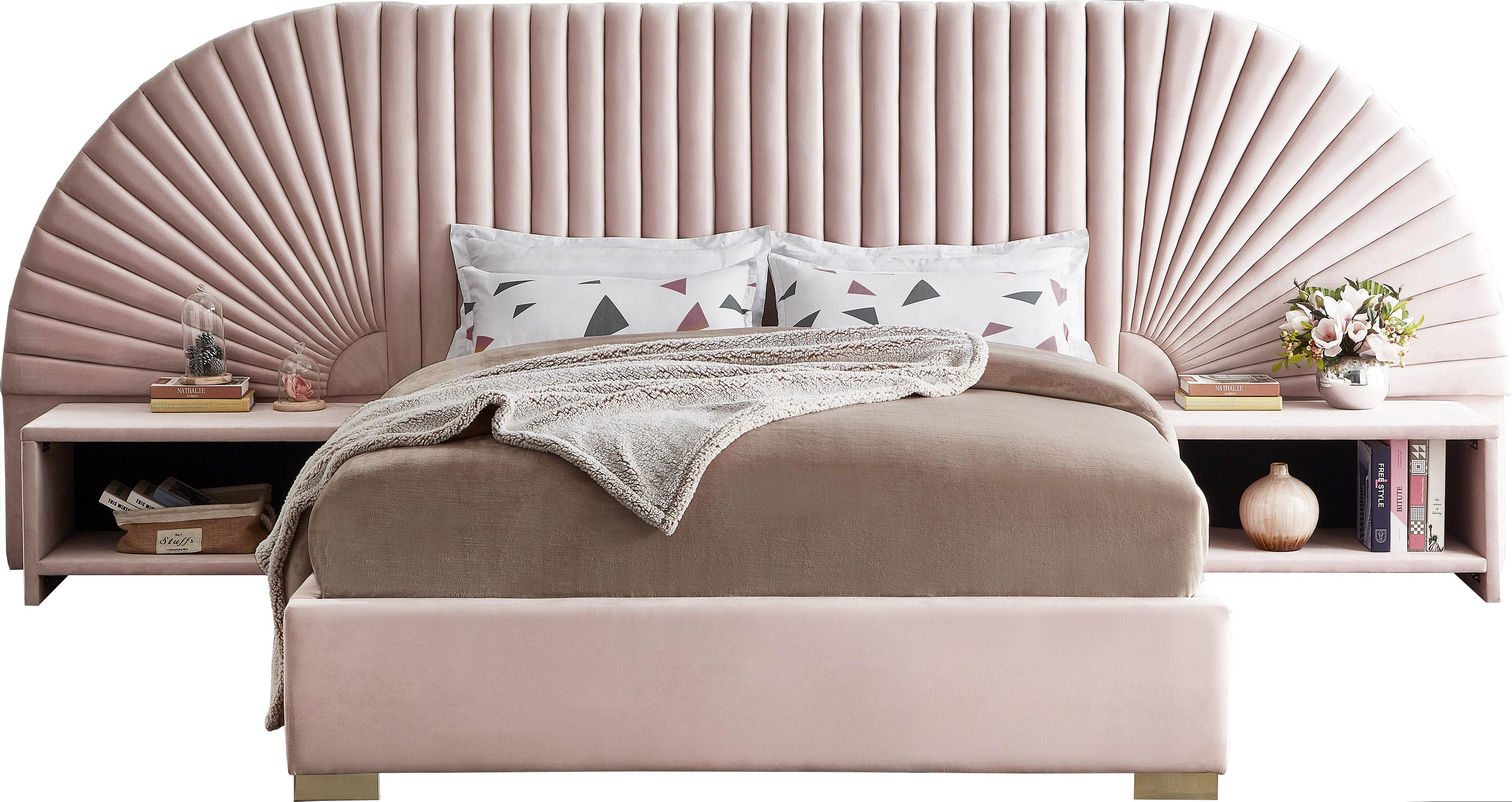 Cleo Pink Velvet King Bed (3 Boxes) - Luxury Home Furniture (MI)