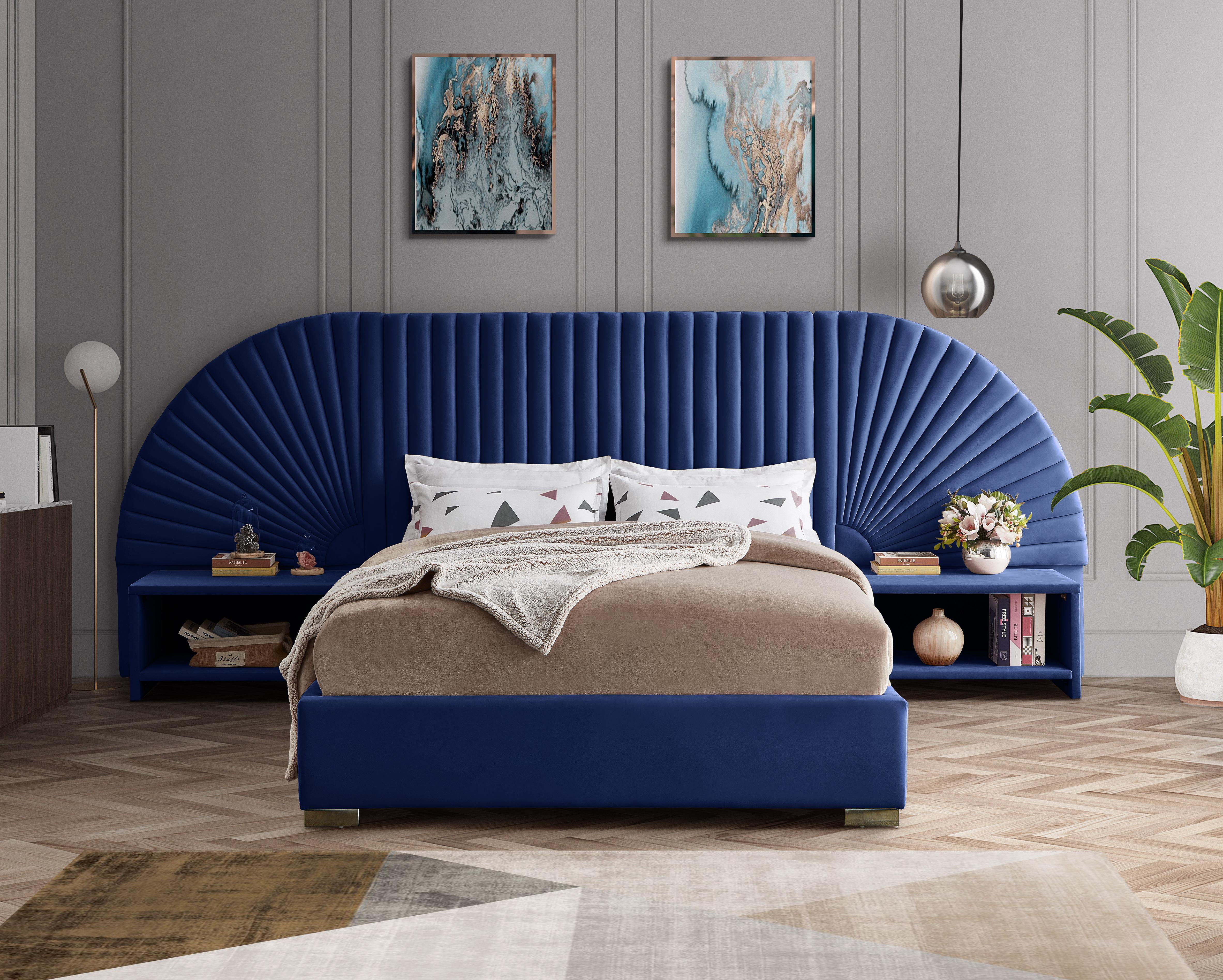 Cleo Navy Velvet King Bed (3 Boxes) - Luxury Home Furniture (MI)