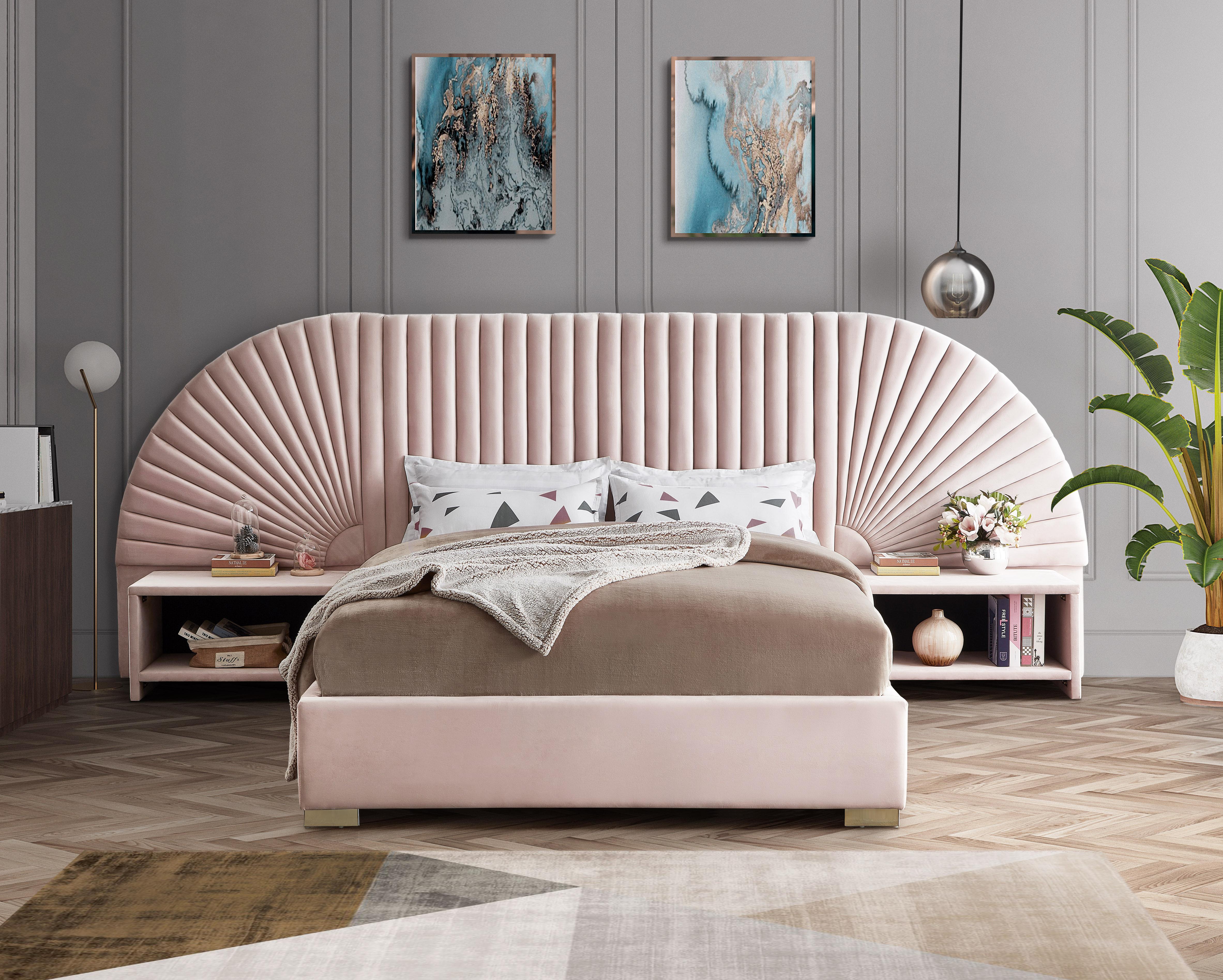 Cleo Pink Velvet Queen Bed (3 Boxes) - Luxury Home Furniture (MI)